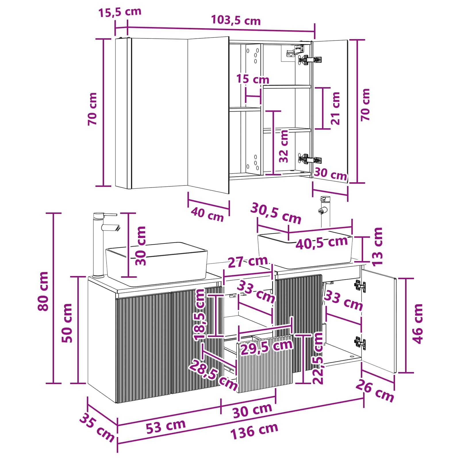 vidaXL Badkamerkastenset 4 pcs Wit Bewerkt hout