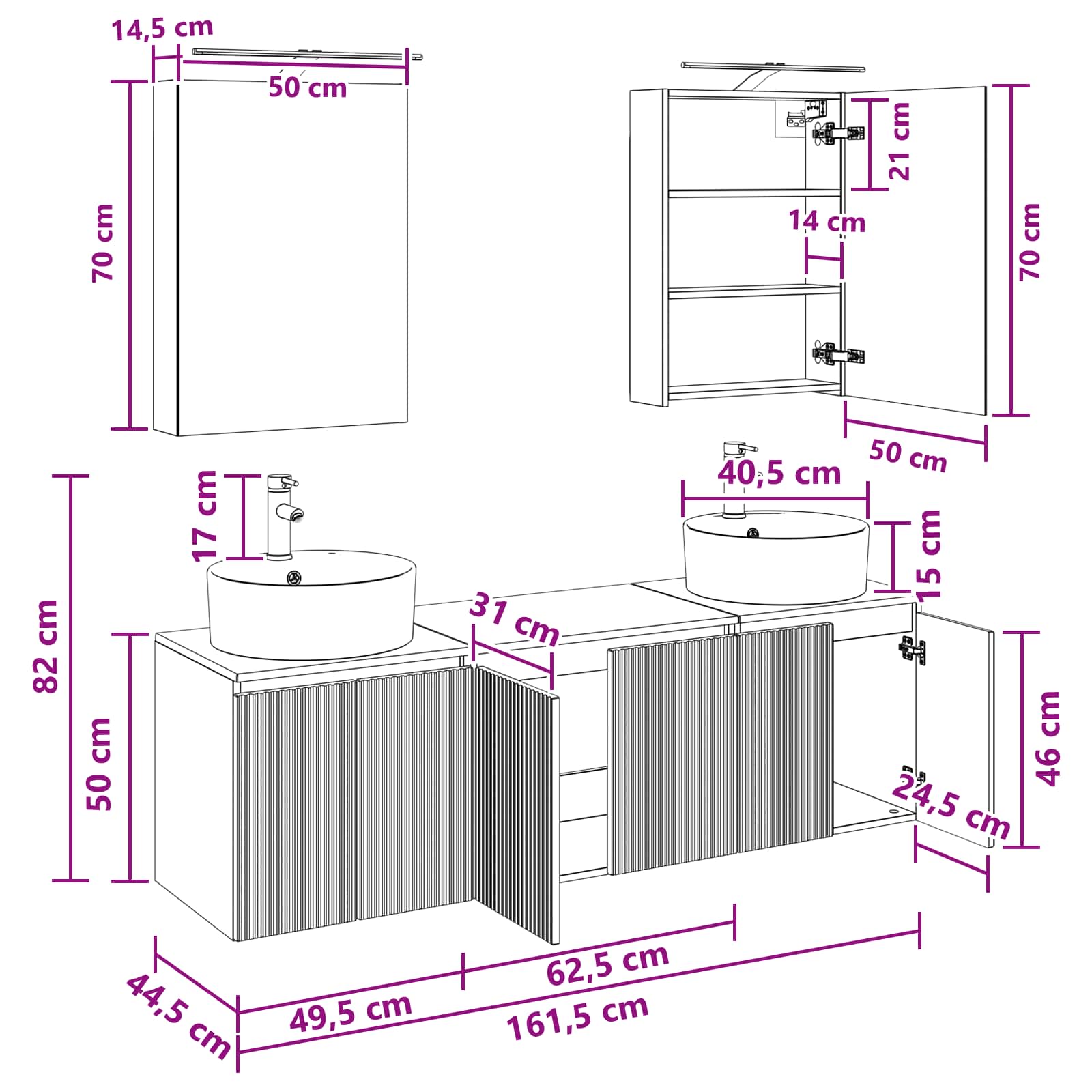 vidaXL Badkamerkastenset 5 pcs Wit Bewerkt hout
