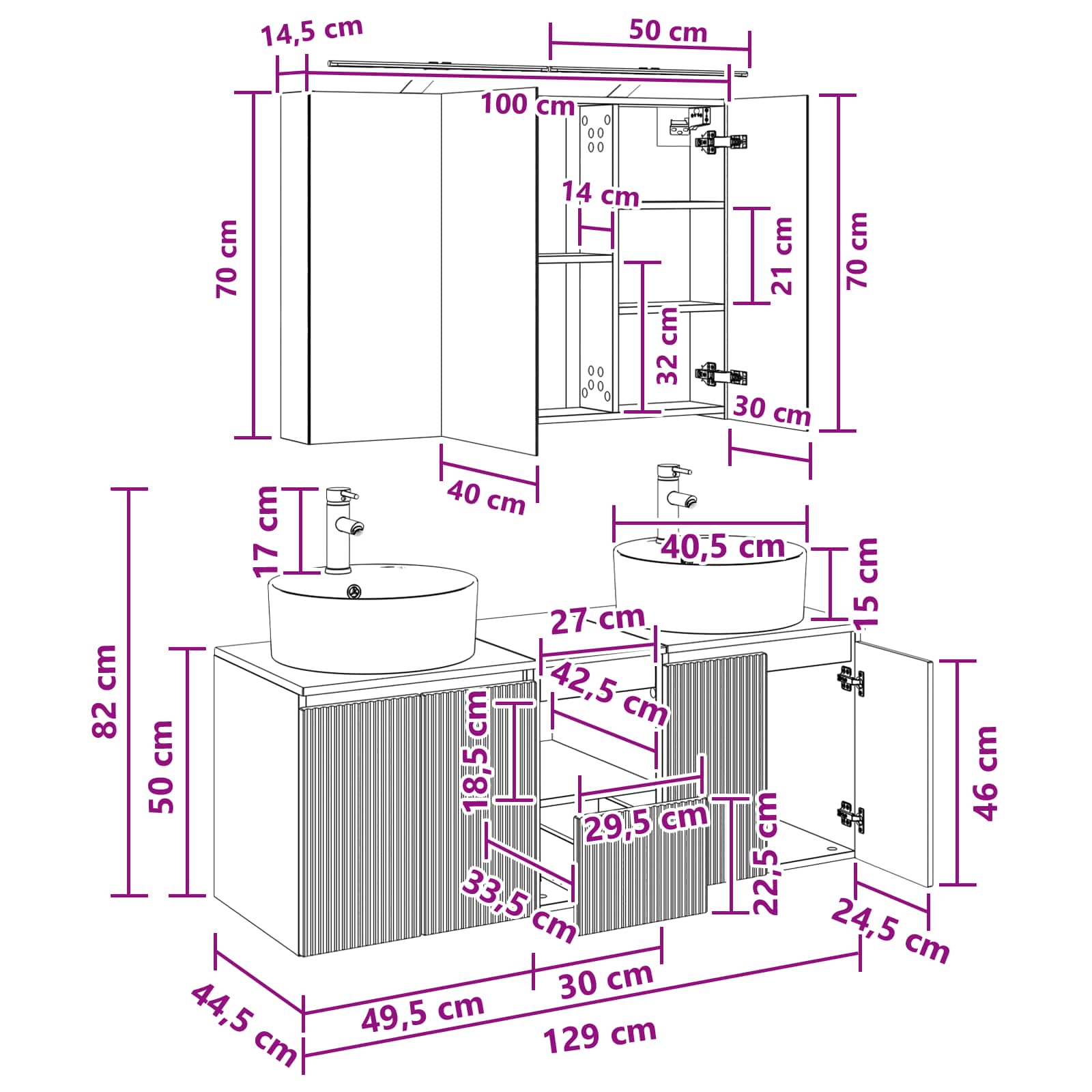 vidaXL Badkamerkastenset 4 pcs Wit Bewerkt hout
