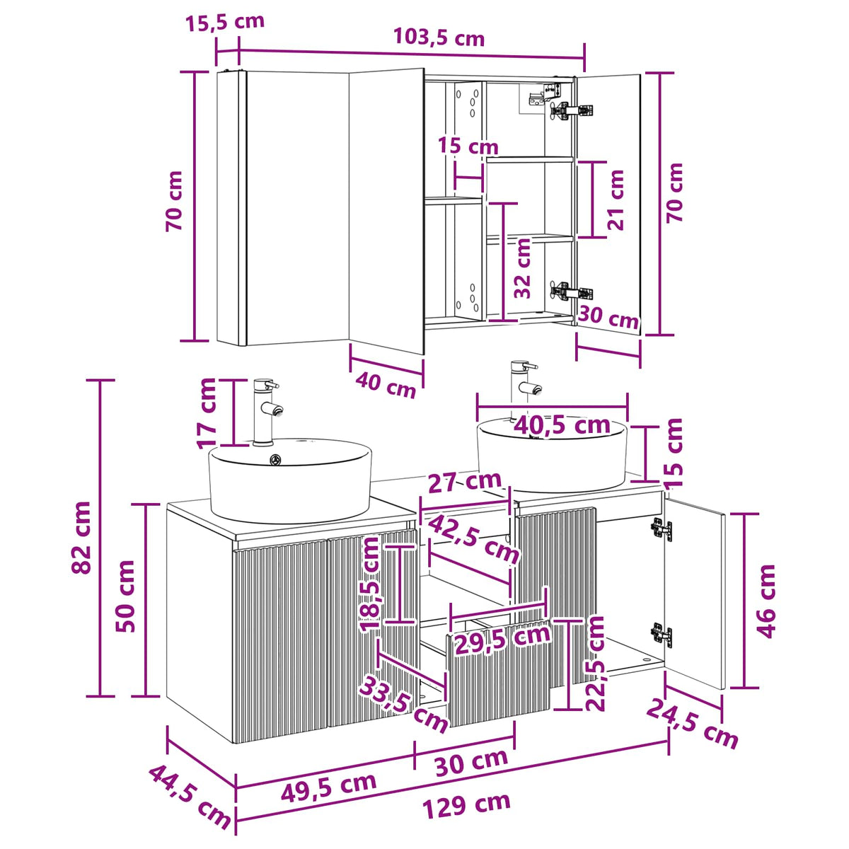 vidaXL Badkamerkastenset 4 pcs Wit Bewerkt hout