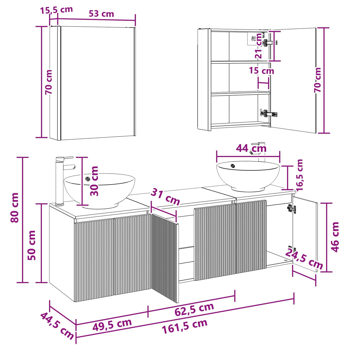 vidaXL Badkamerkastenset 5 pcs Wit Bewerkt hout