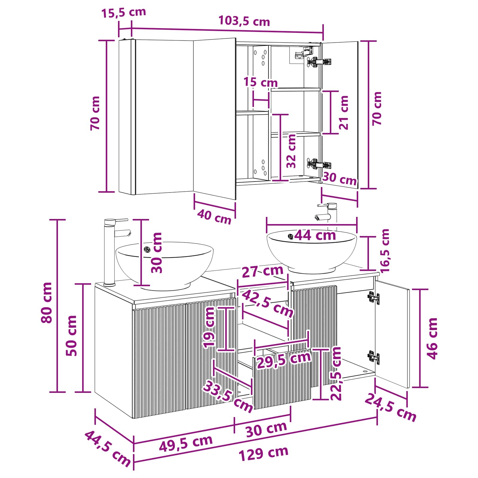 vidaXL Badkamerkastenset 4 pcs Wit Bewerkt hout