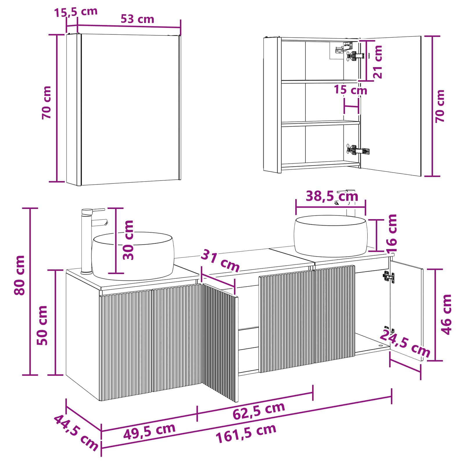 vidaXL Badkamerkastenset 5 pcs Wit Bewerkt hout