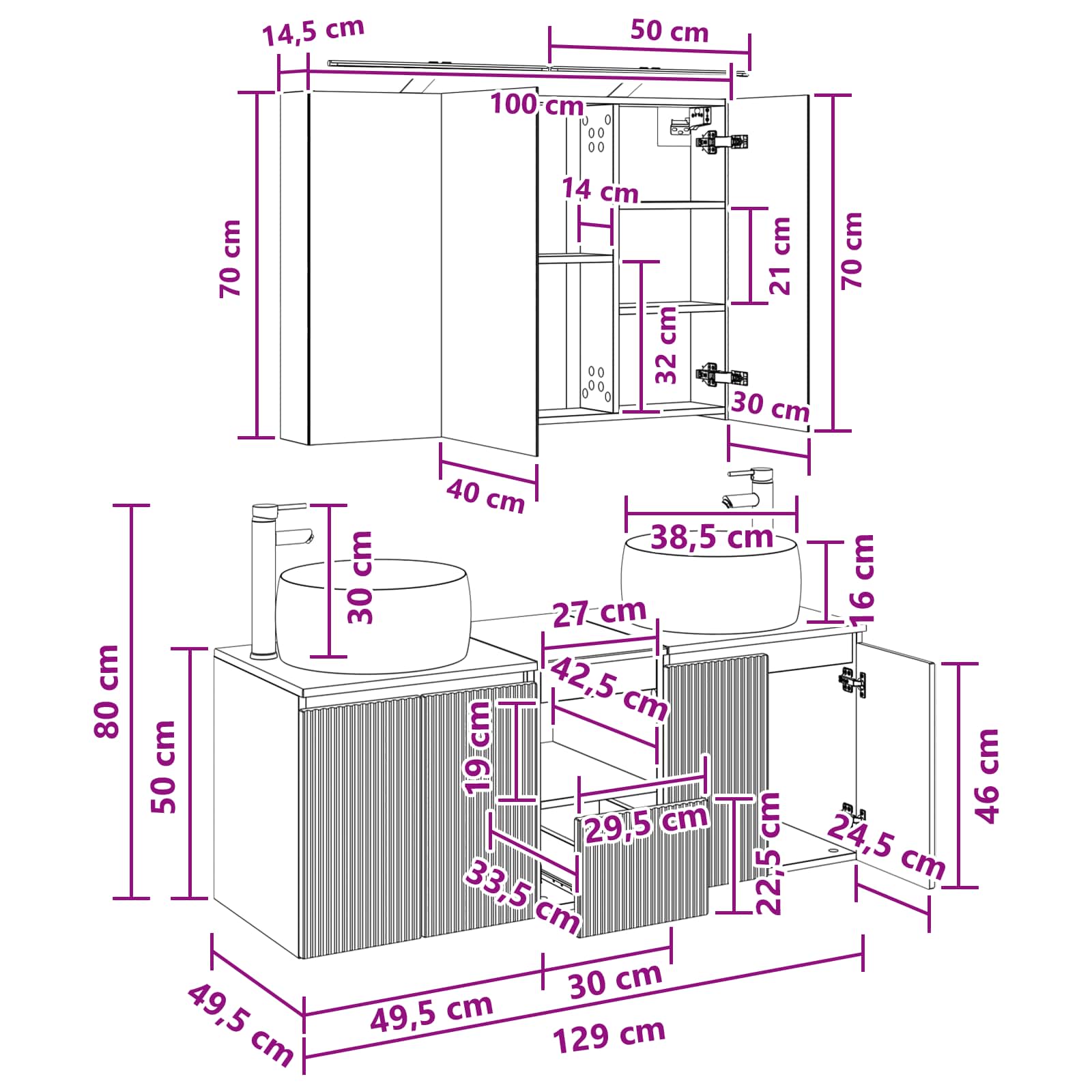 vidaXL Badkamerkastenset 4 pcs Wit Bewerkt hout