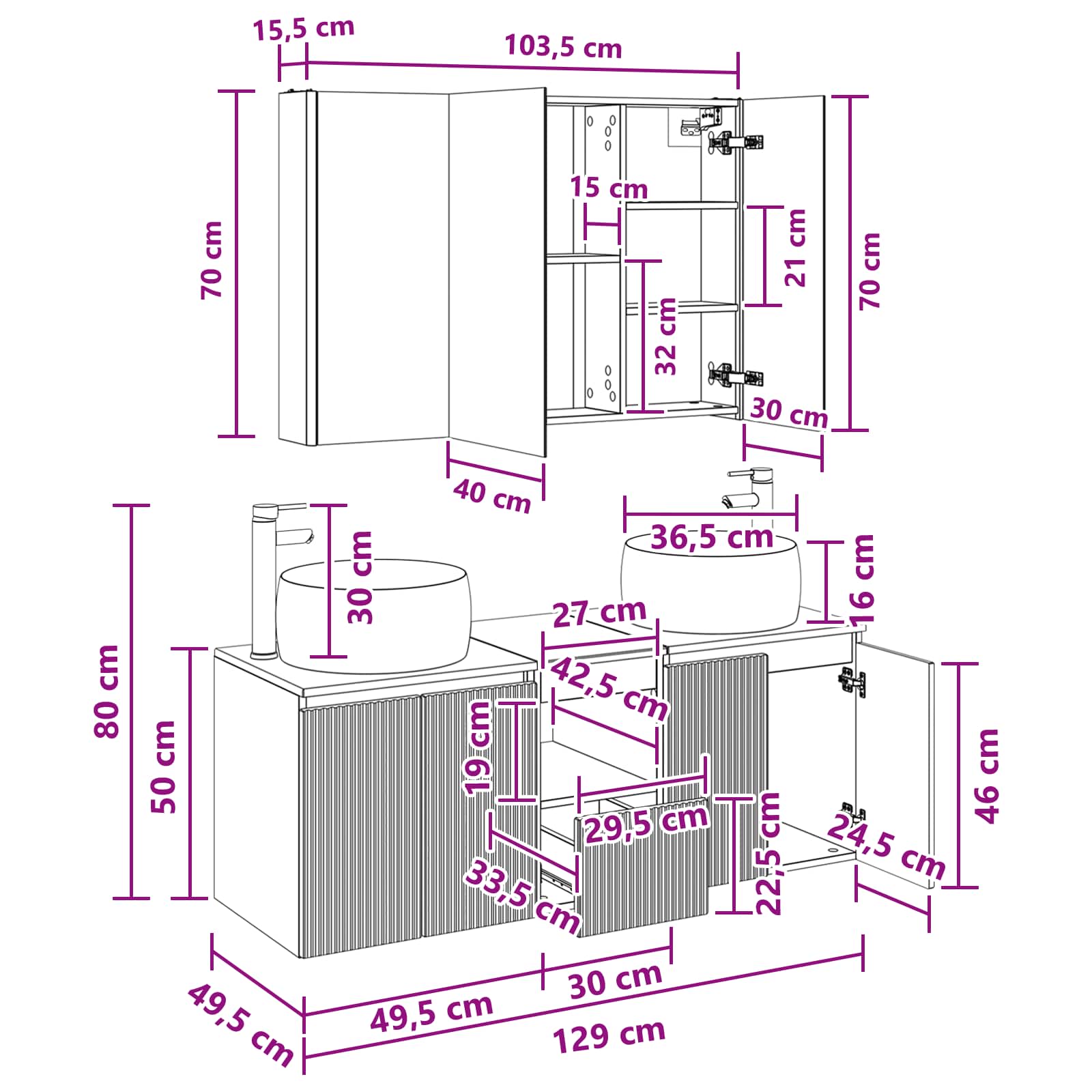 vidaXL Badkamerkastenset 4 pcs Wit Bewerkt hout