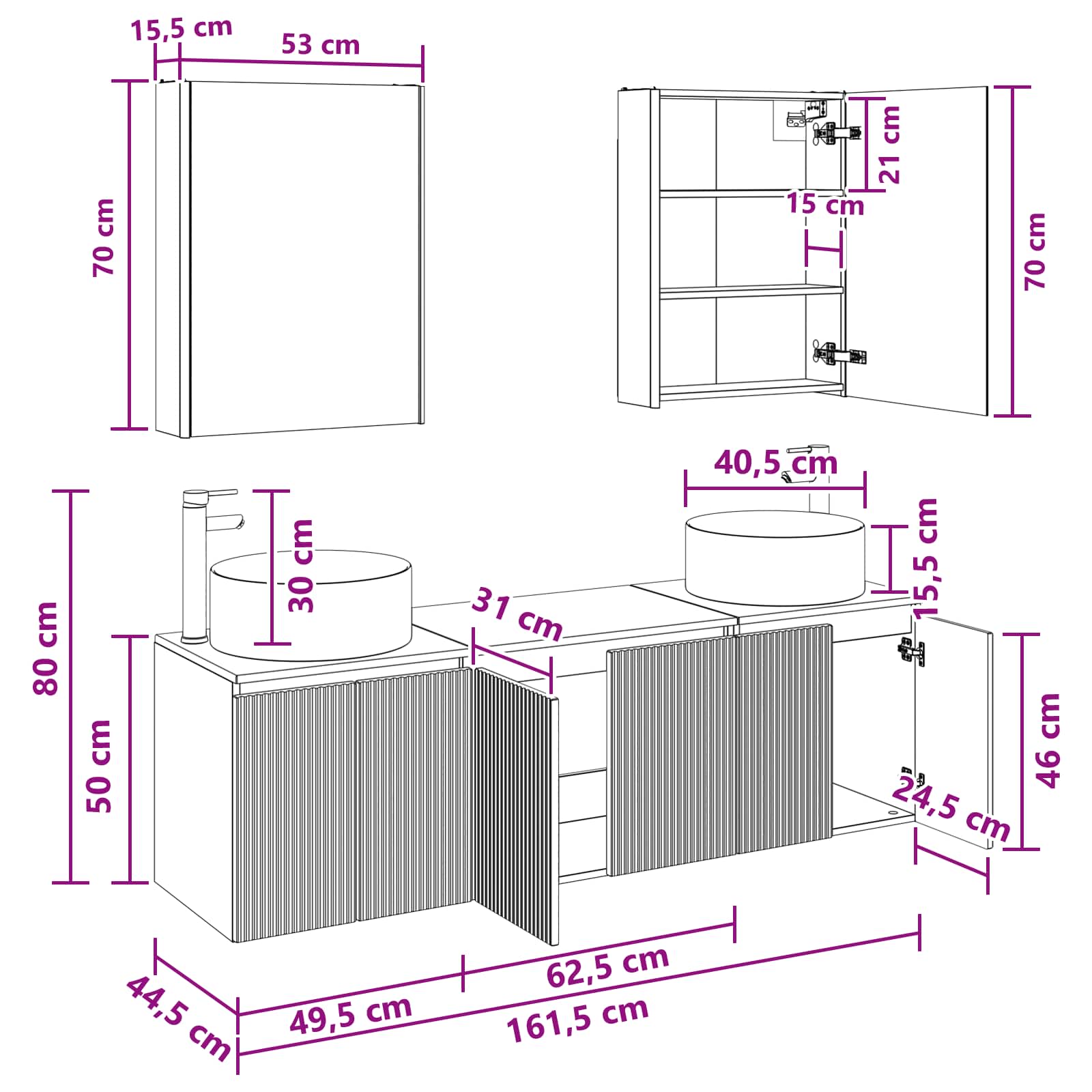 vidaXL Badkamerkastenset 5 pcs Wit Bewerkt hout