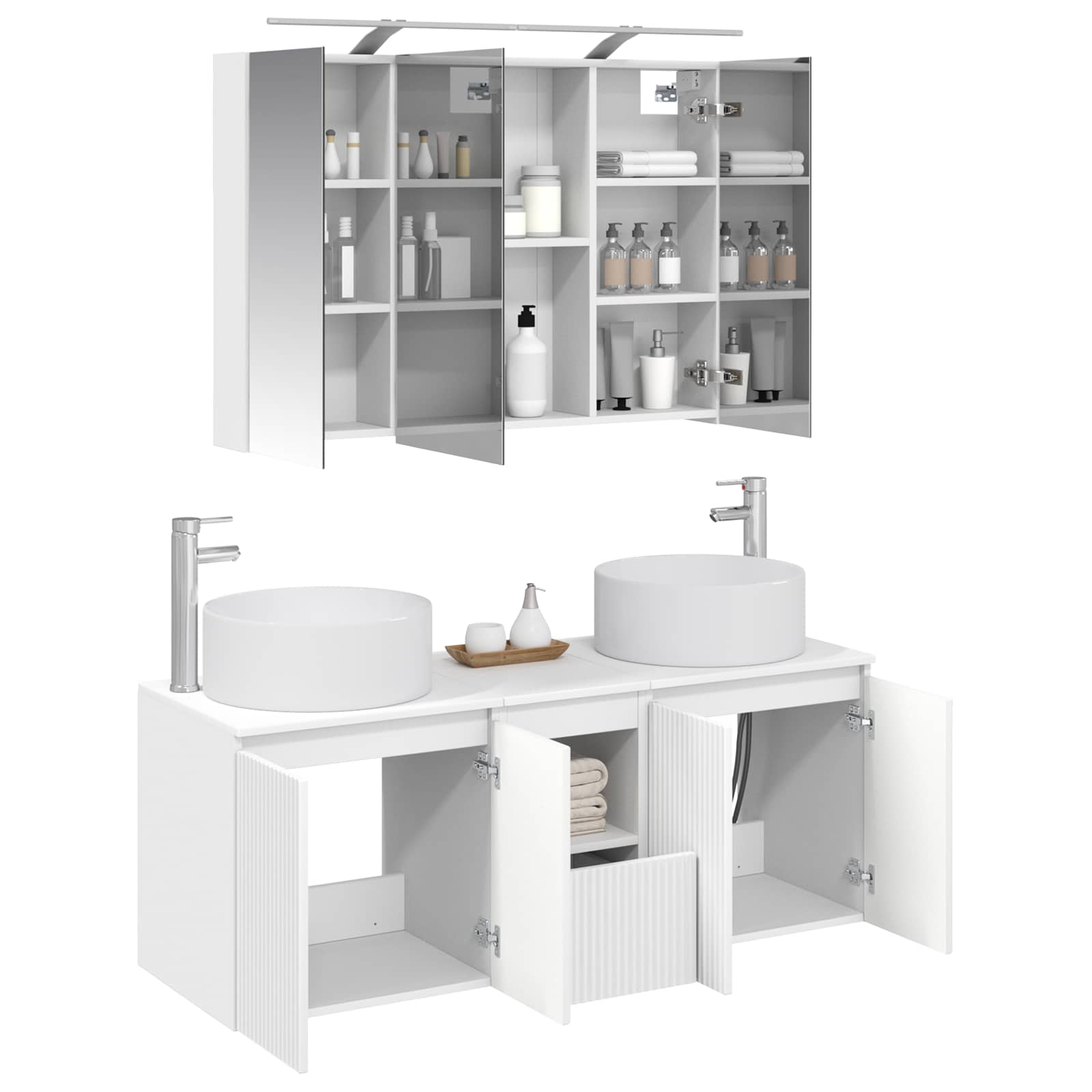 vidaXL Badkamerkastenset 4 pcs Wit 100 x 14,5 x 70 cm Bewerkt hout