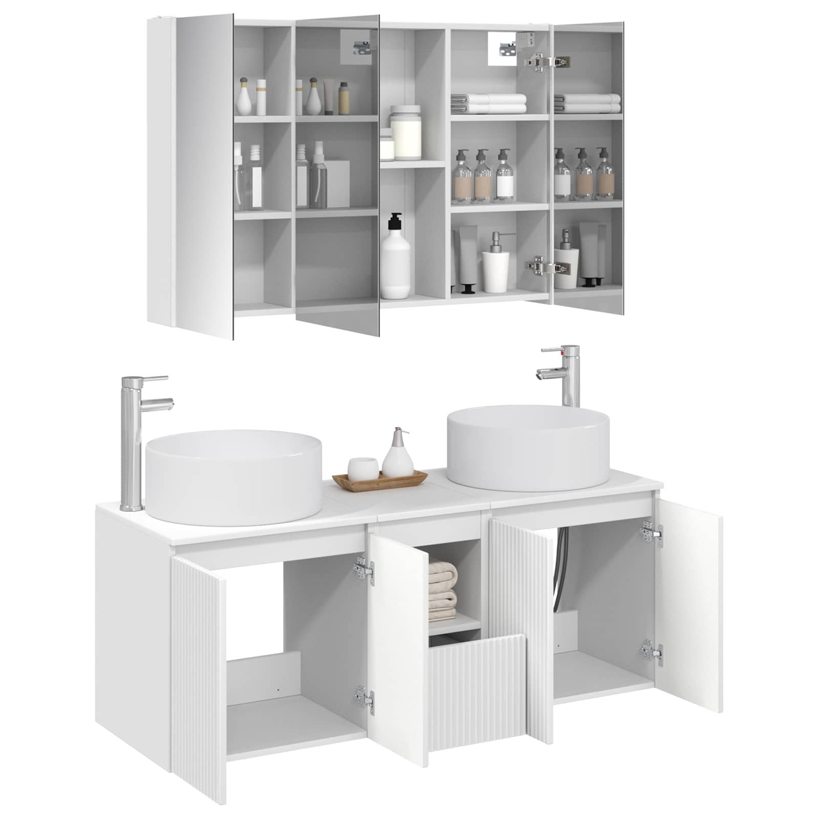 vidaXL Badkamerkastenset 4 pcs Wit 103,5 x 15,5 x 70 cm Bewerkt hout