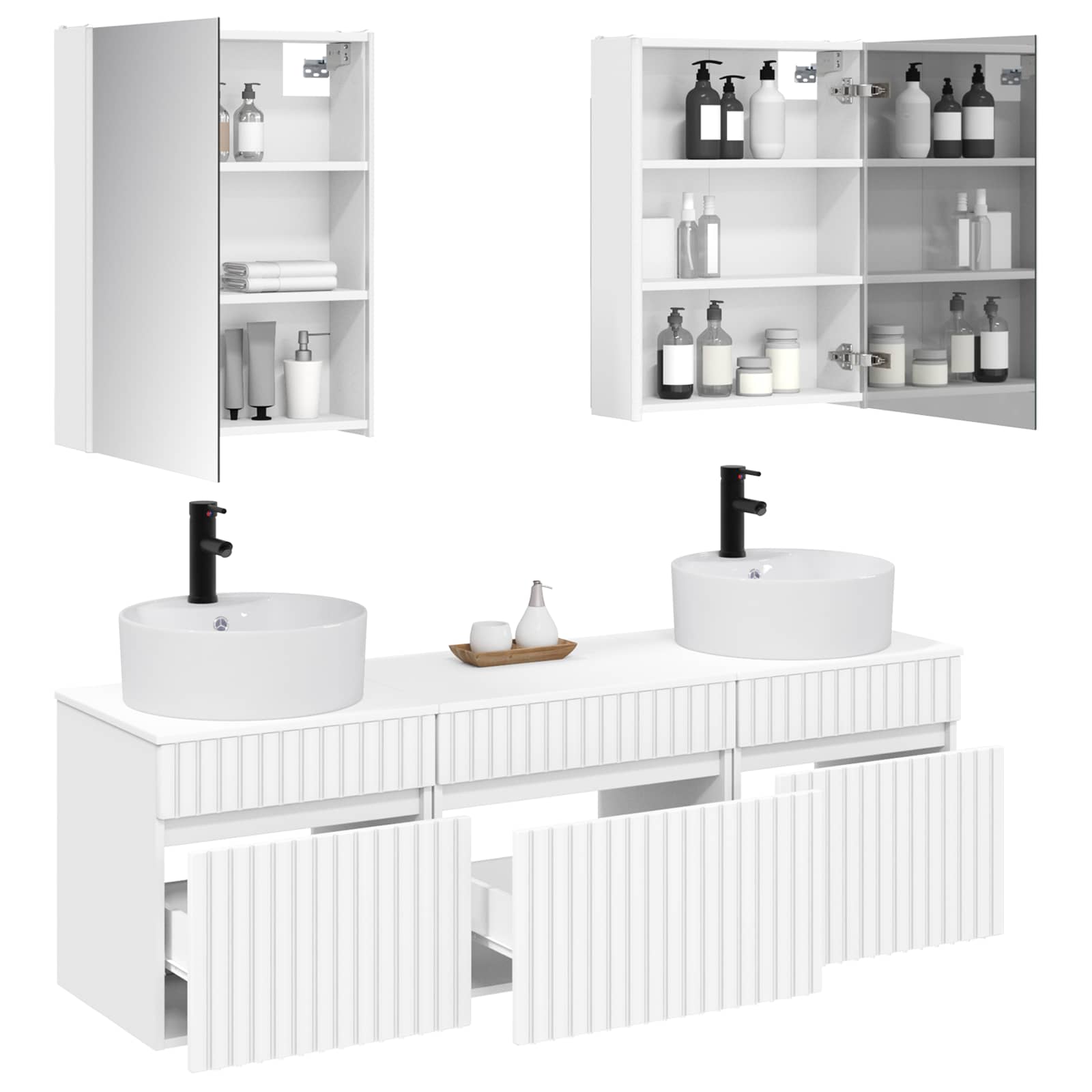 vidaXL Badkamerkastenset 5 pcs Wit 53 x 15,5 x 70 cm Bewerkt hout