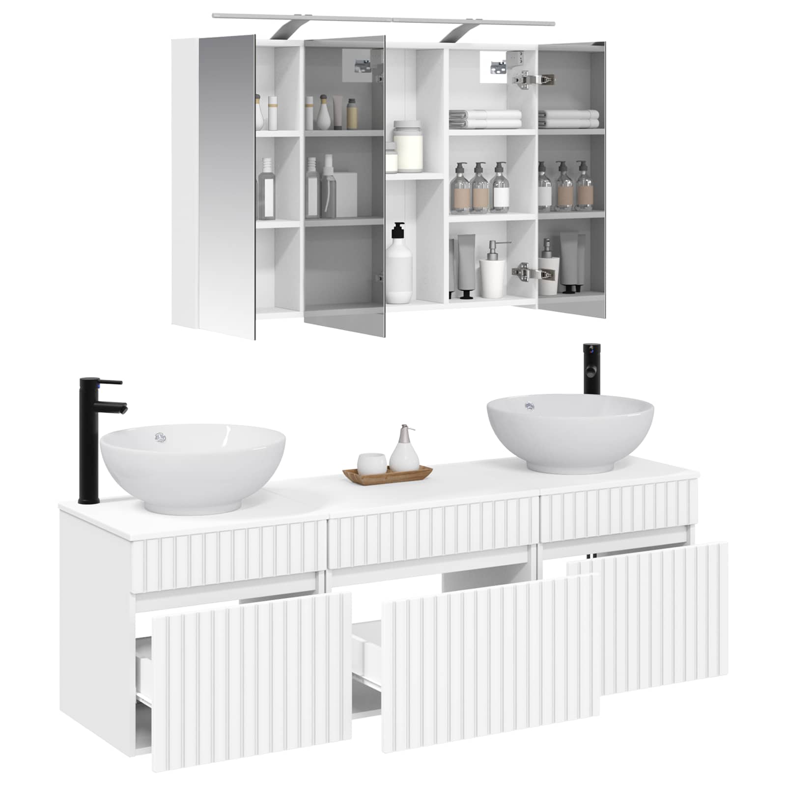vidaXL Badkamerkastenset 4 pcs Wit 100 x 14,5 x 70 cm Bewerkt hout