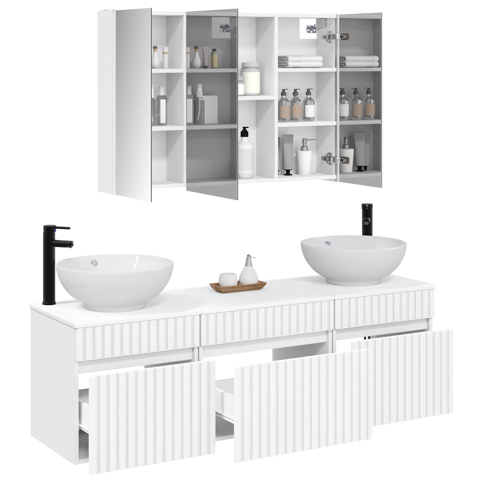 vidaXL Badkamerkastenset 4 pcs Wit 103,5 x 15,5 x 70 cm Bewerkt hout