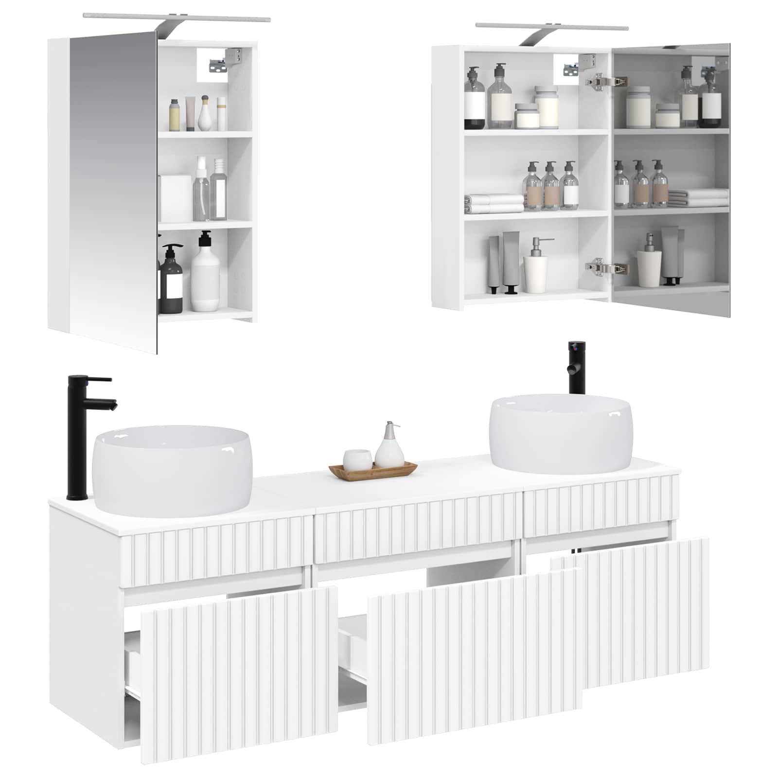vidaXL Badkamerkastenset 5 pcs Wit 50 x 14,5 x 70 cm Bewerkt hout
