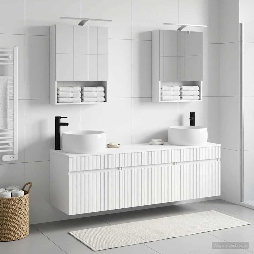 vidaXL Badkamerkastenset 5 pcs Wit 50 x 14,5 x 70 cm Bewerkt hout