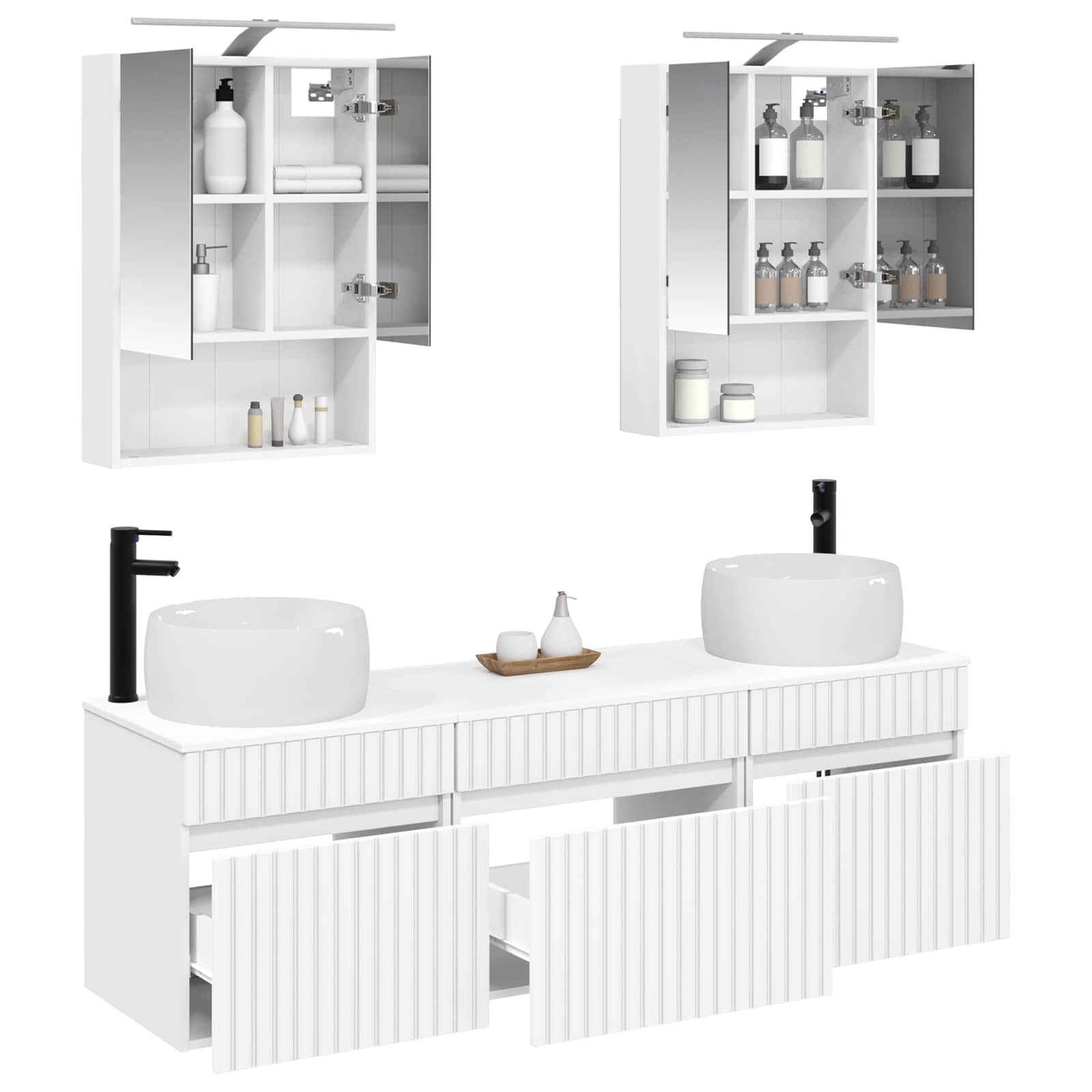 vidaXL Badkamerkastenset 5 pcs Wit 50 x 14,5 x 70 cm Bewerkt hout