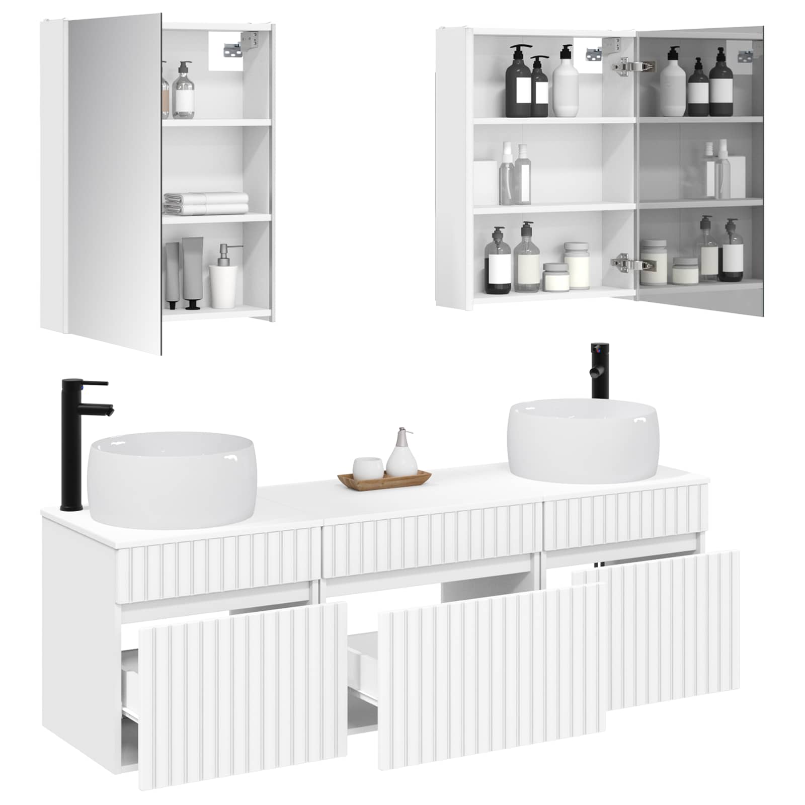 vidaXL Badkamerkastenset 5 pcs Wit 53 x 15,5 x 70 cm Bewerkt hout
