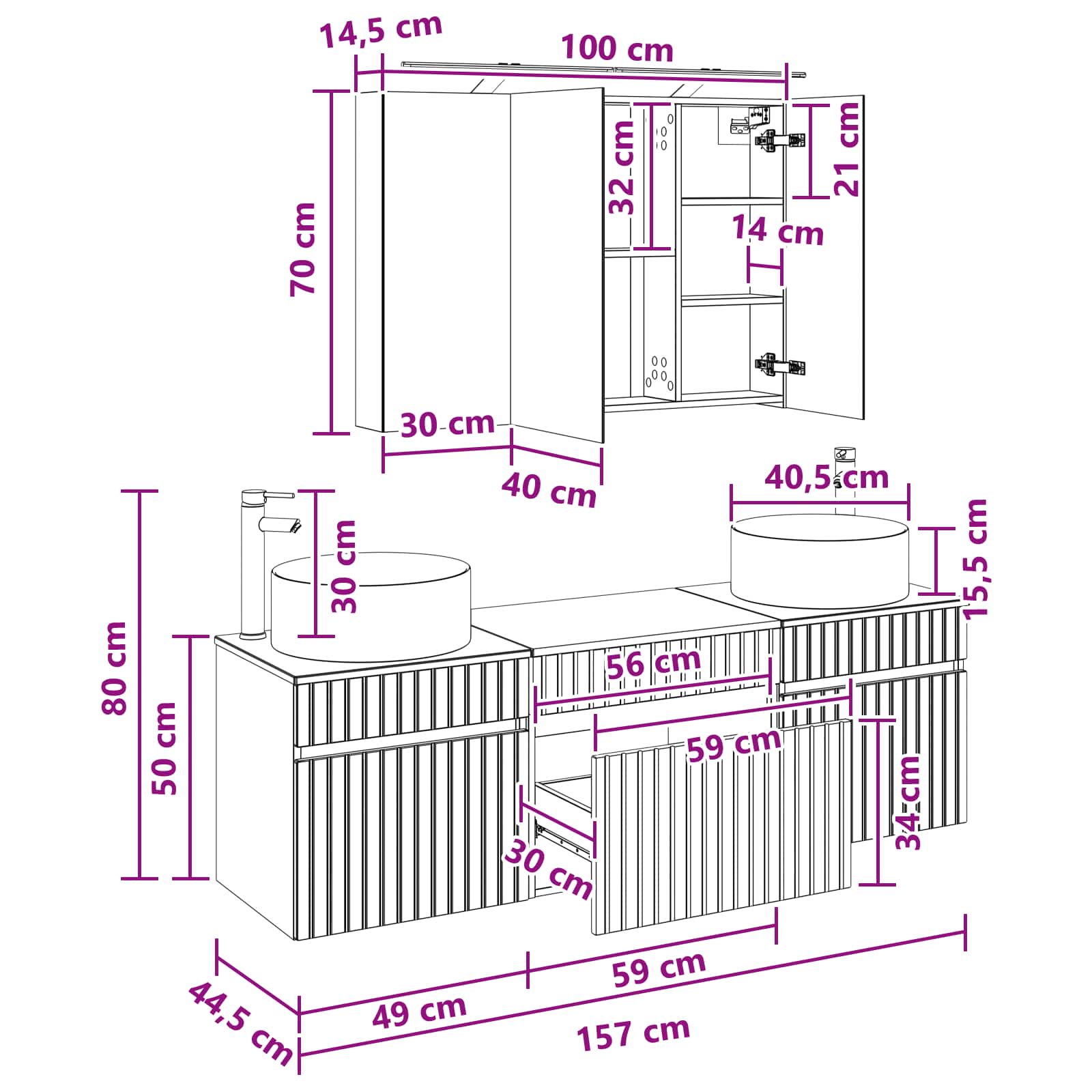 vidaXL Badkamerkastenset 4 pcs Wit 100 x 14,5 x 70 cm Bewerkt hout