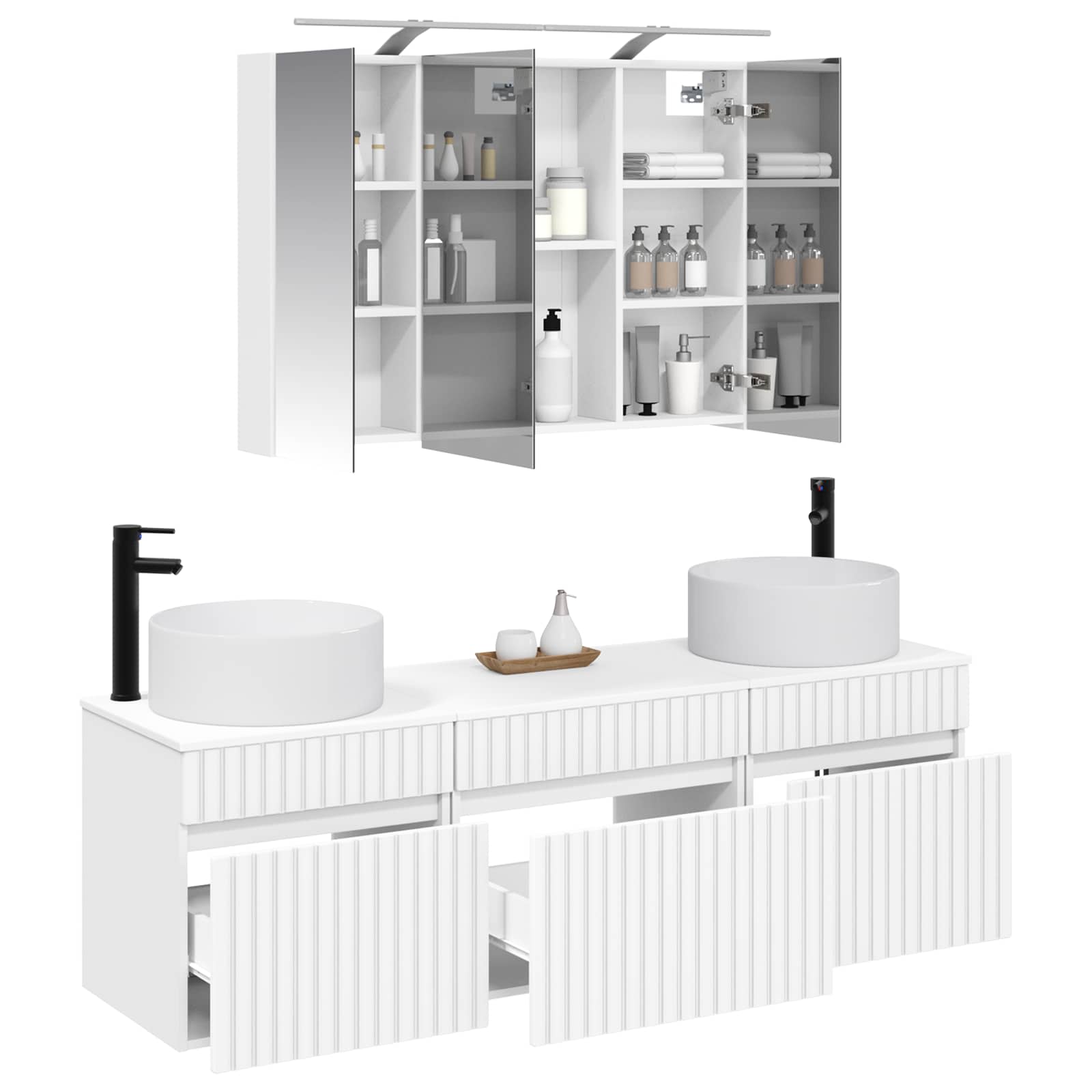vidaXL Badkamerkastenset 4 pcs Wit 100 x 14,5 x 70 cm Bewerkt hout