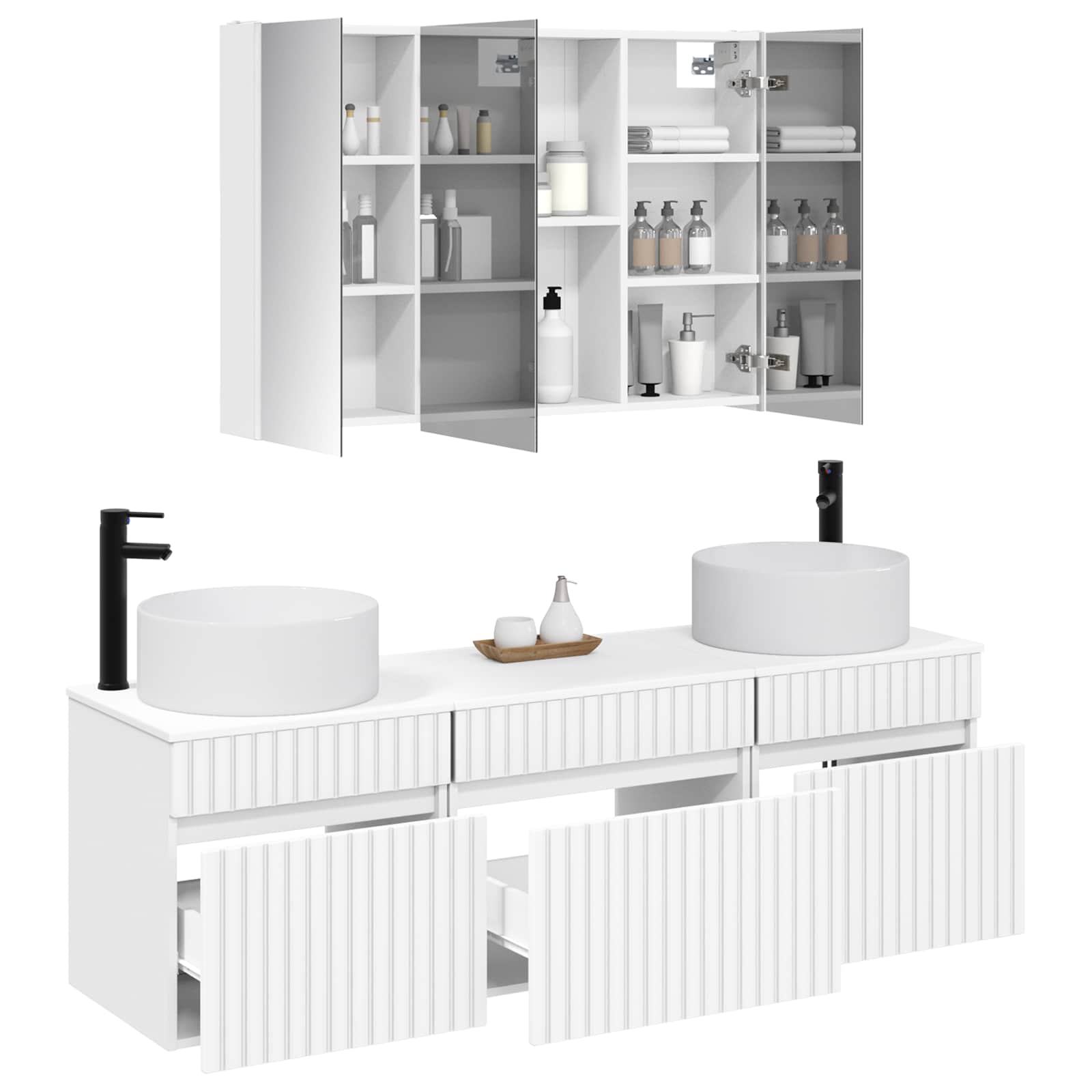 vidaXL Badkamerkastenset 4 pcs Wit 103,5 x 15,5 x 70 cm Bewerkt hout