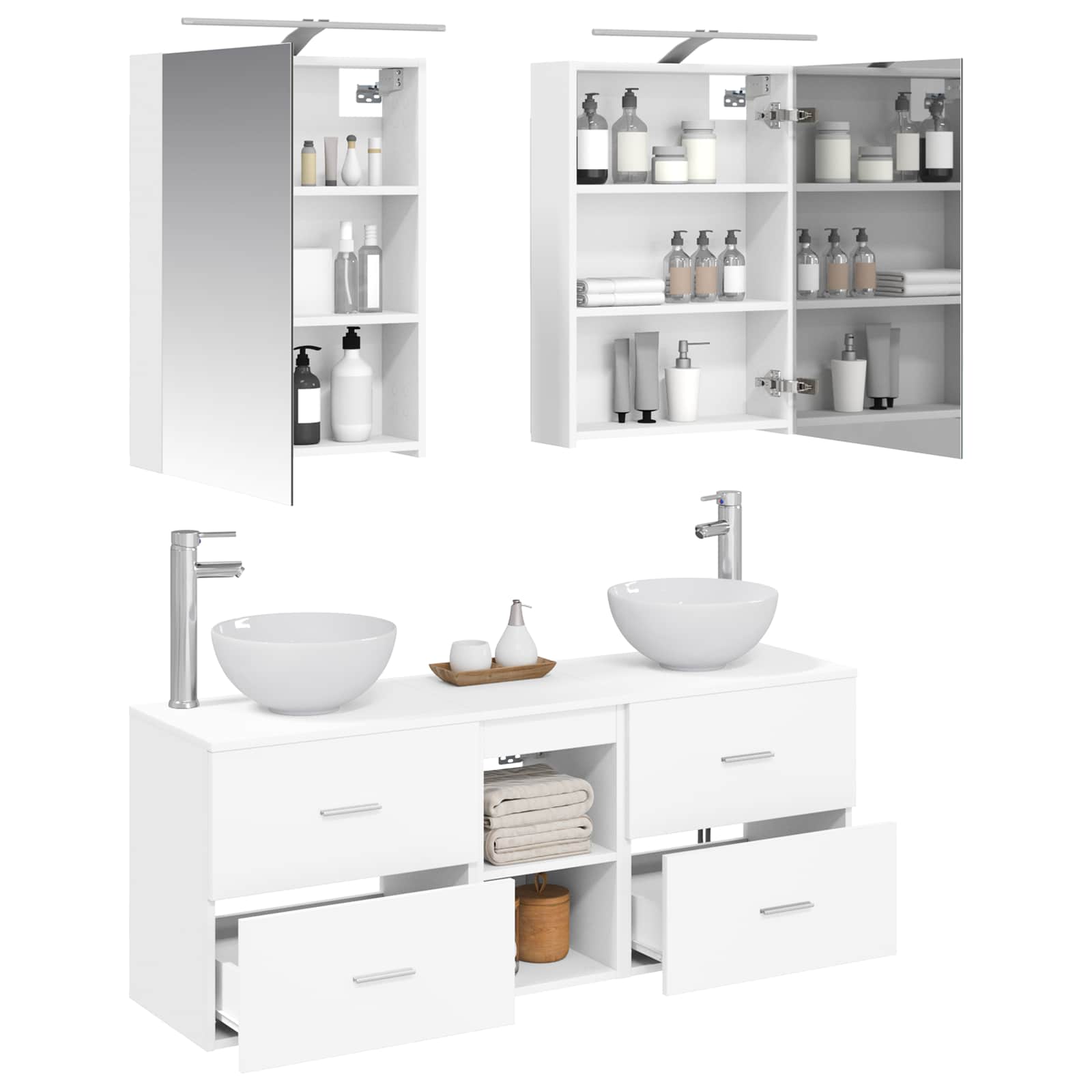 vidaXL Badkamerkastenset 5 pcs Wit 50 x 14,5 x 70 cm Bewerkt hout