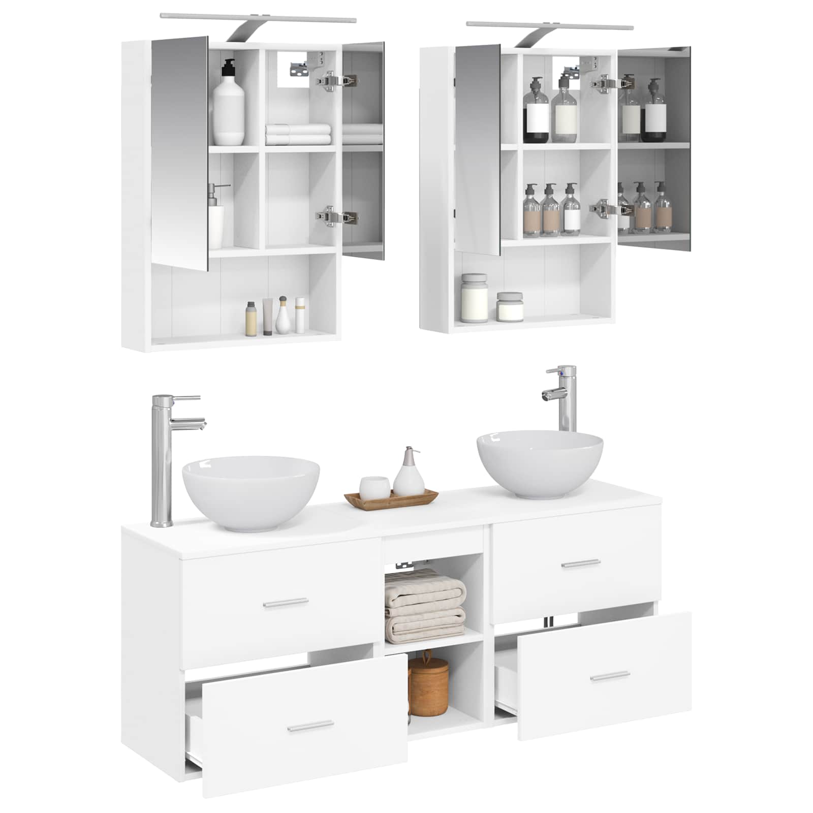 vidaXL Badkamerkastenset 5 pcs Wit 50 x 14,5 x 70 cm Bewerkt hout
