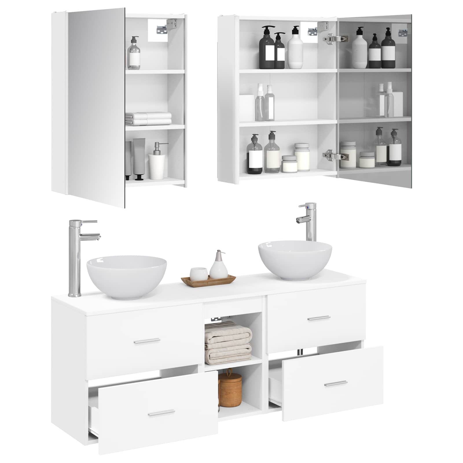 vidaXL Badkamerkastenset 5 pcs Wit 53 x 15,5 x 70 cm Bewerkt hout