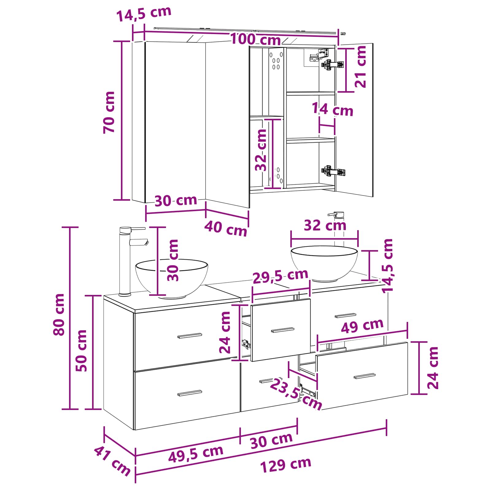 vidaXL Badkamermeubelset 4 pcs Wit Bewerkt hout en glas
