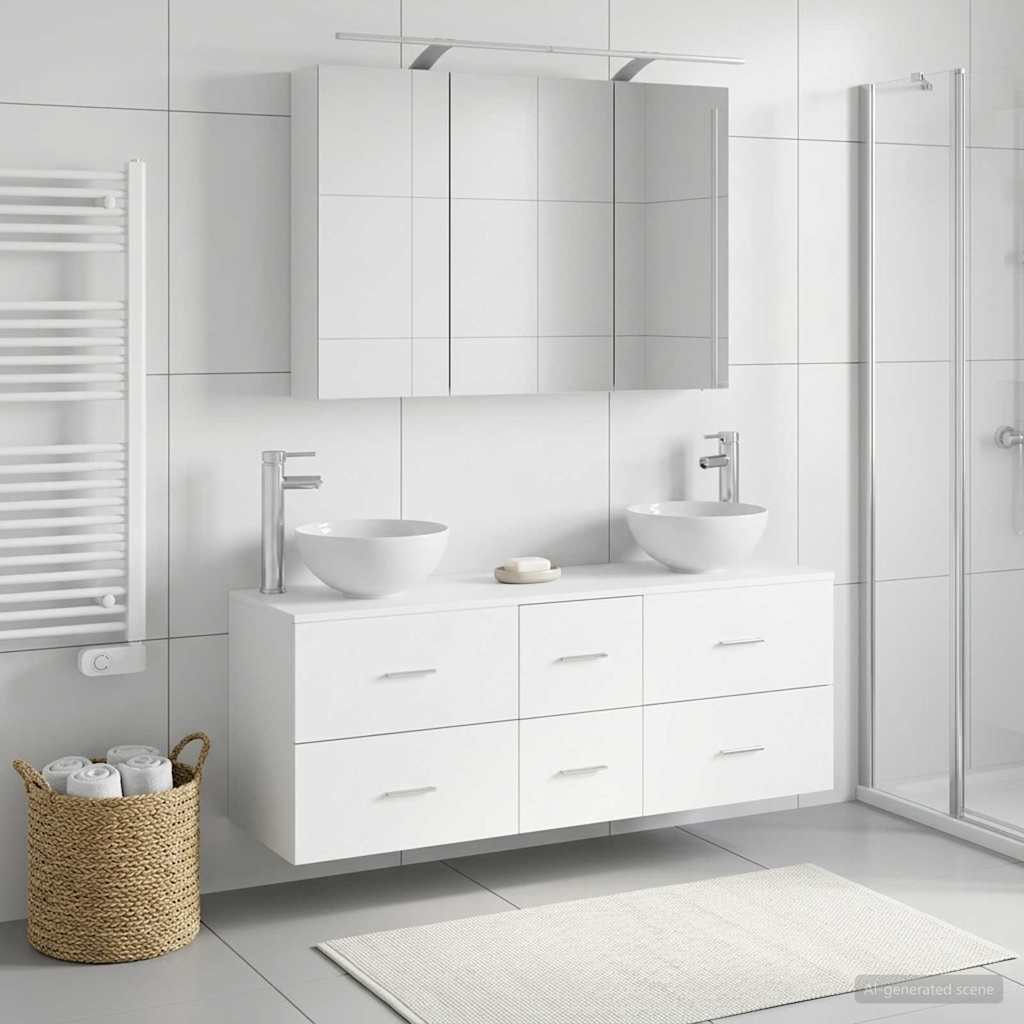 vidaXL Badkamermeubelset 4 pcs Wit Bewerkt hout en glas