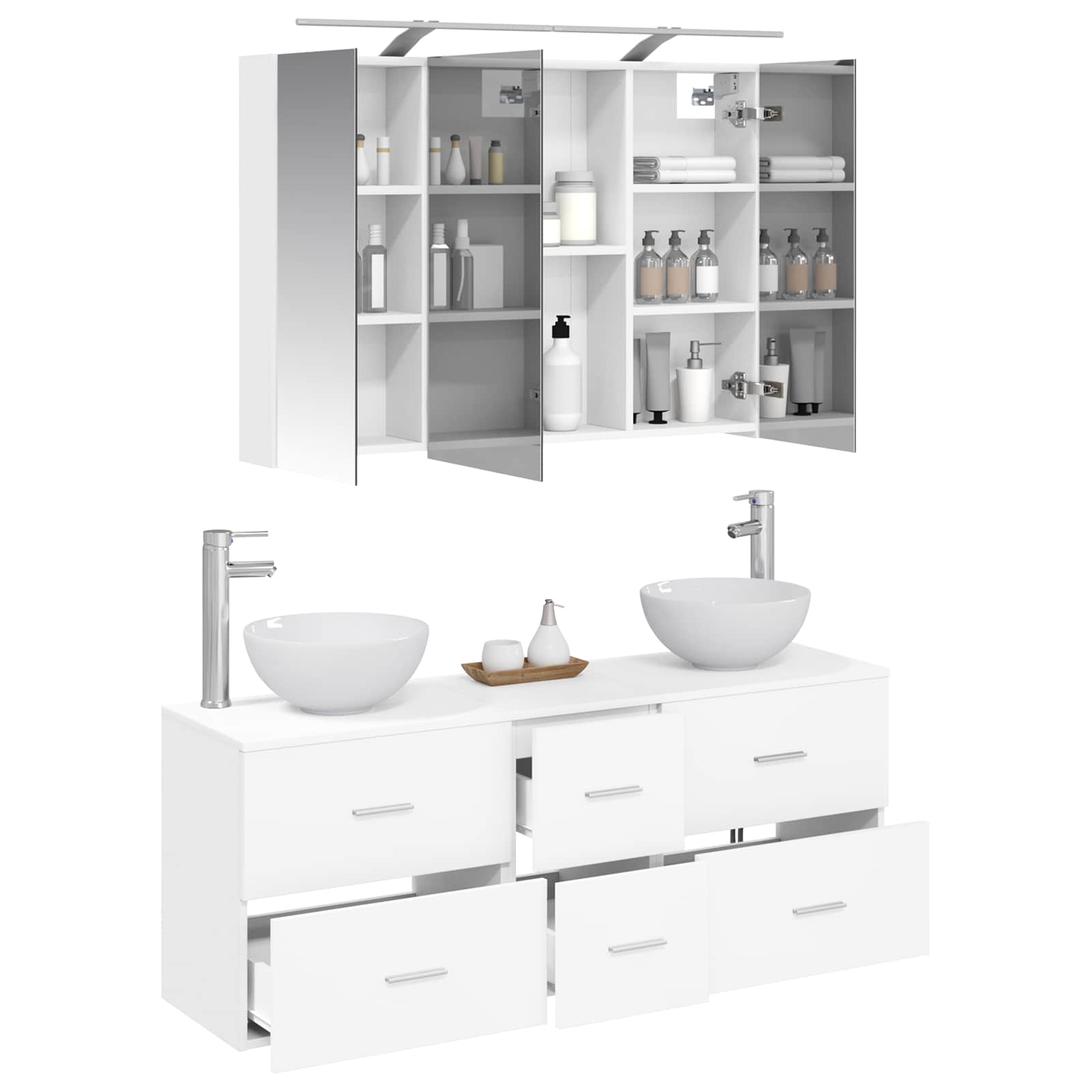 vidaXL Badkamermeubelset 4 pcs Wit Bewerkt hout en glas