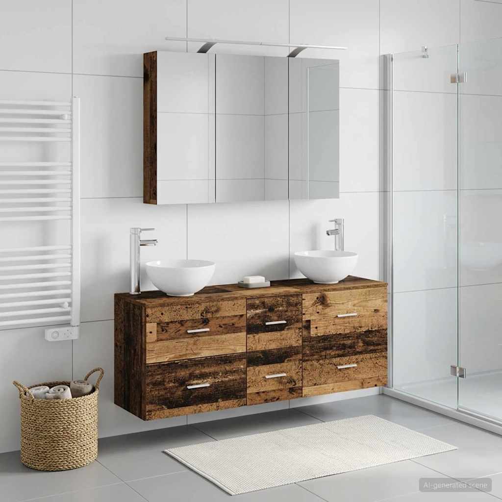 vidaXL Badkamermeubelset 4 pcs Wit Bewerkt hout en glas