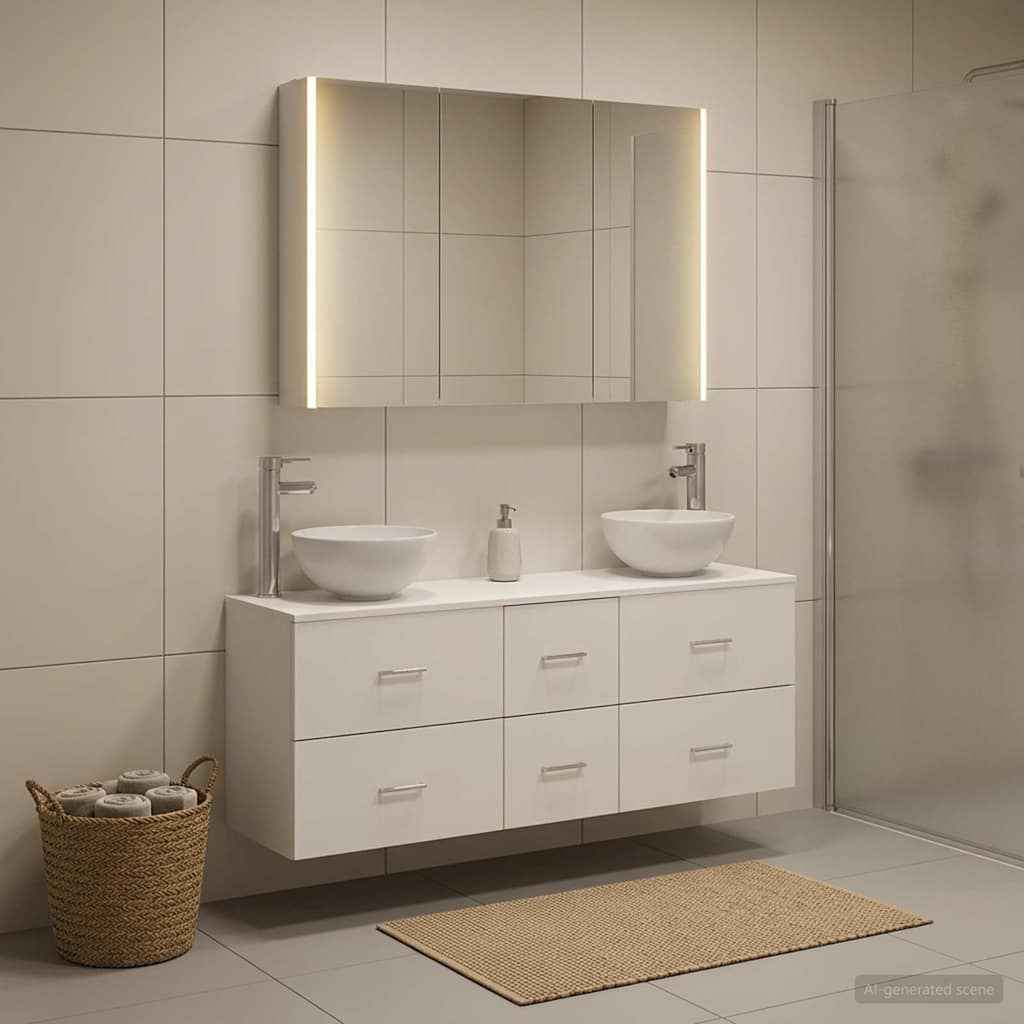 vidaXL Badkamermeubelset 4 pcs Wit Bewerkt hout en glas