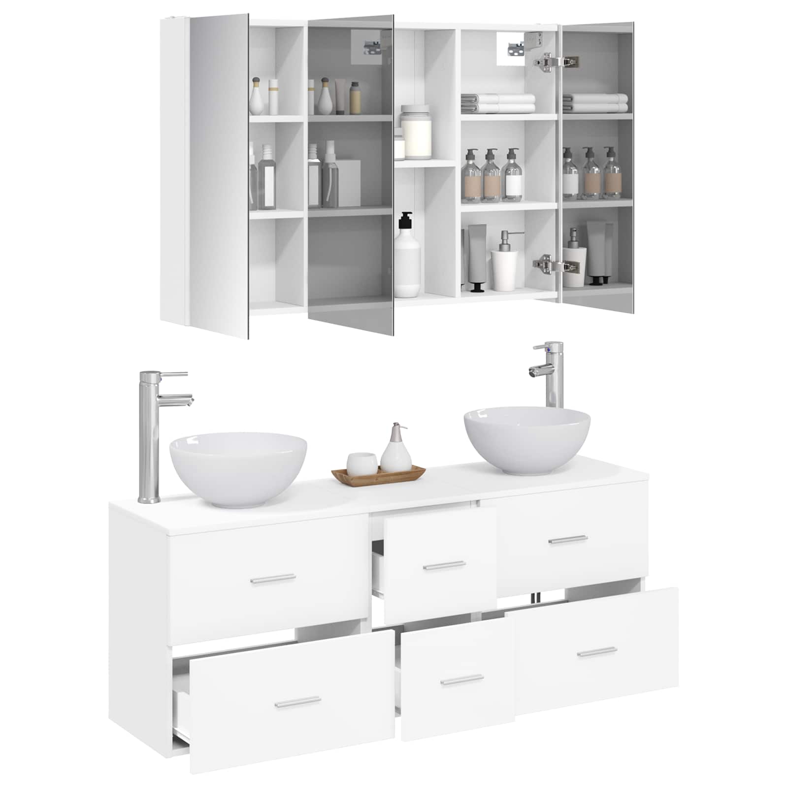 vidaXL Badkamermeubelset 4 pcs Wit Bewerkt hout en glas