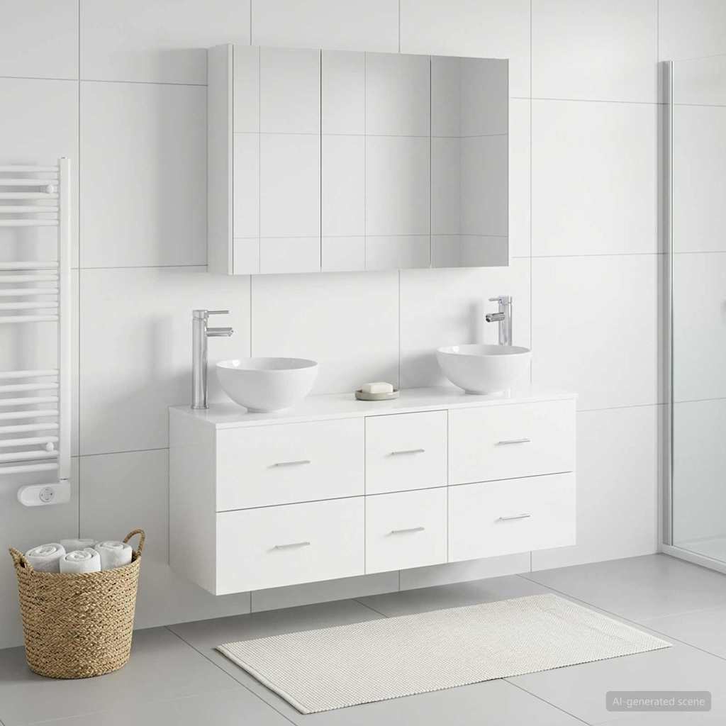 vidaXL Badkamermeubelset 4 pcs Wit Bewerkt hout en glas