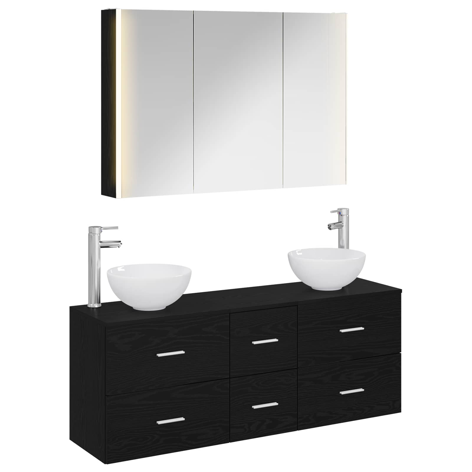 vidaXL Badkamermeubelset 4 pcs Wit Bewerkt hout en glas
