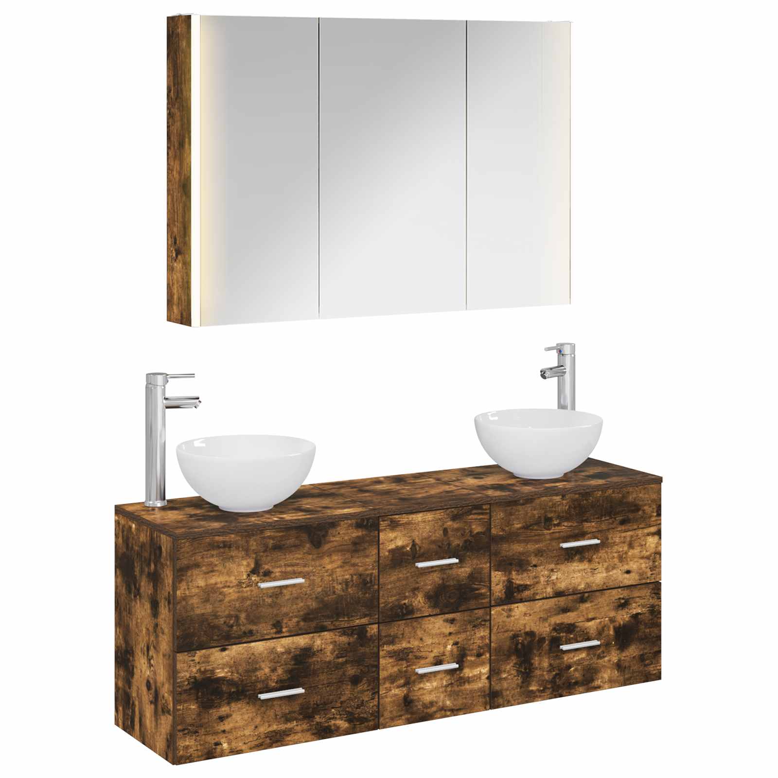 vidaXL Badkamermeubelset 4 pcs Wit Bewerkt hout en glas