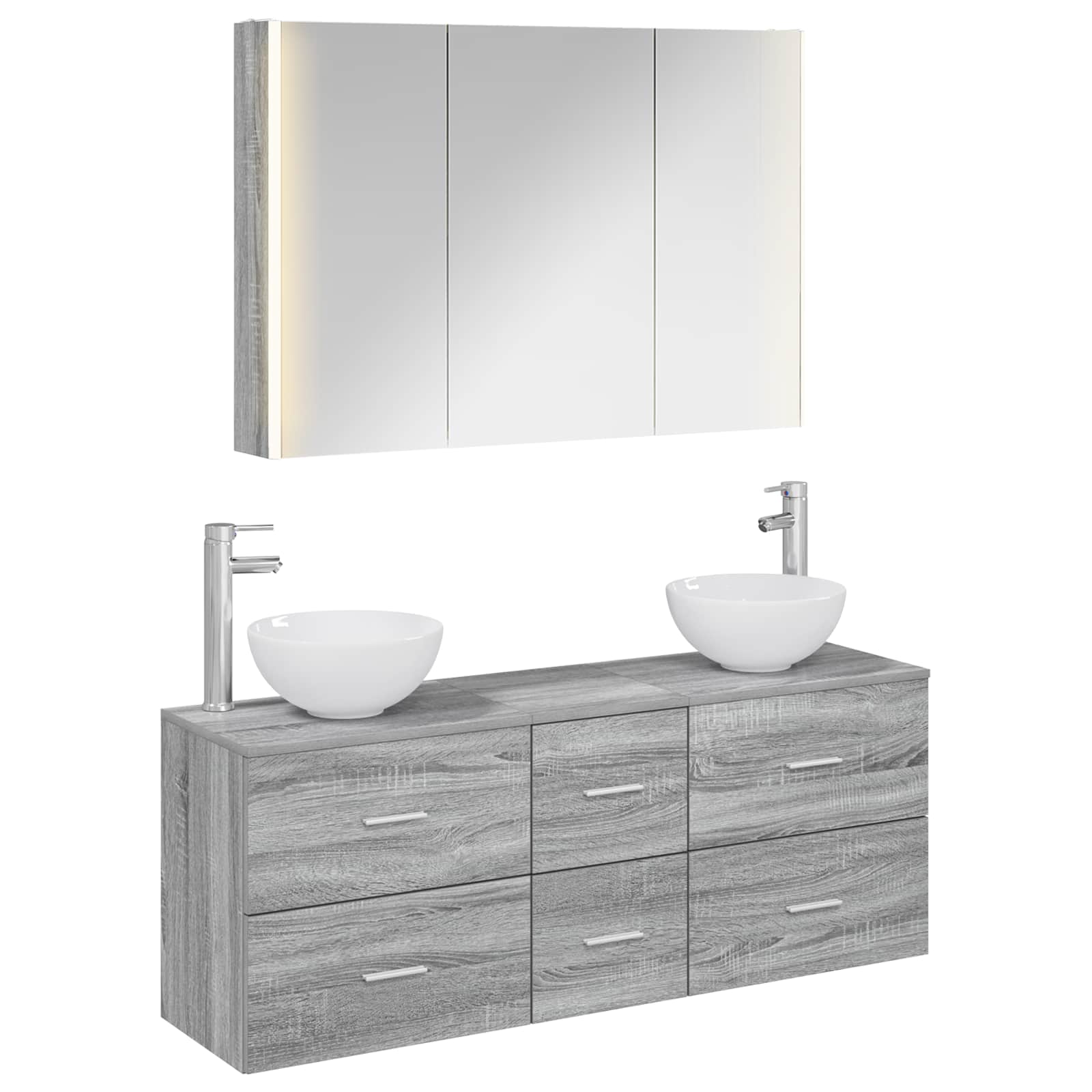 vidaXL Badkamermeubelset 4 pcs Wit Bewerkt hout en glas
