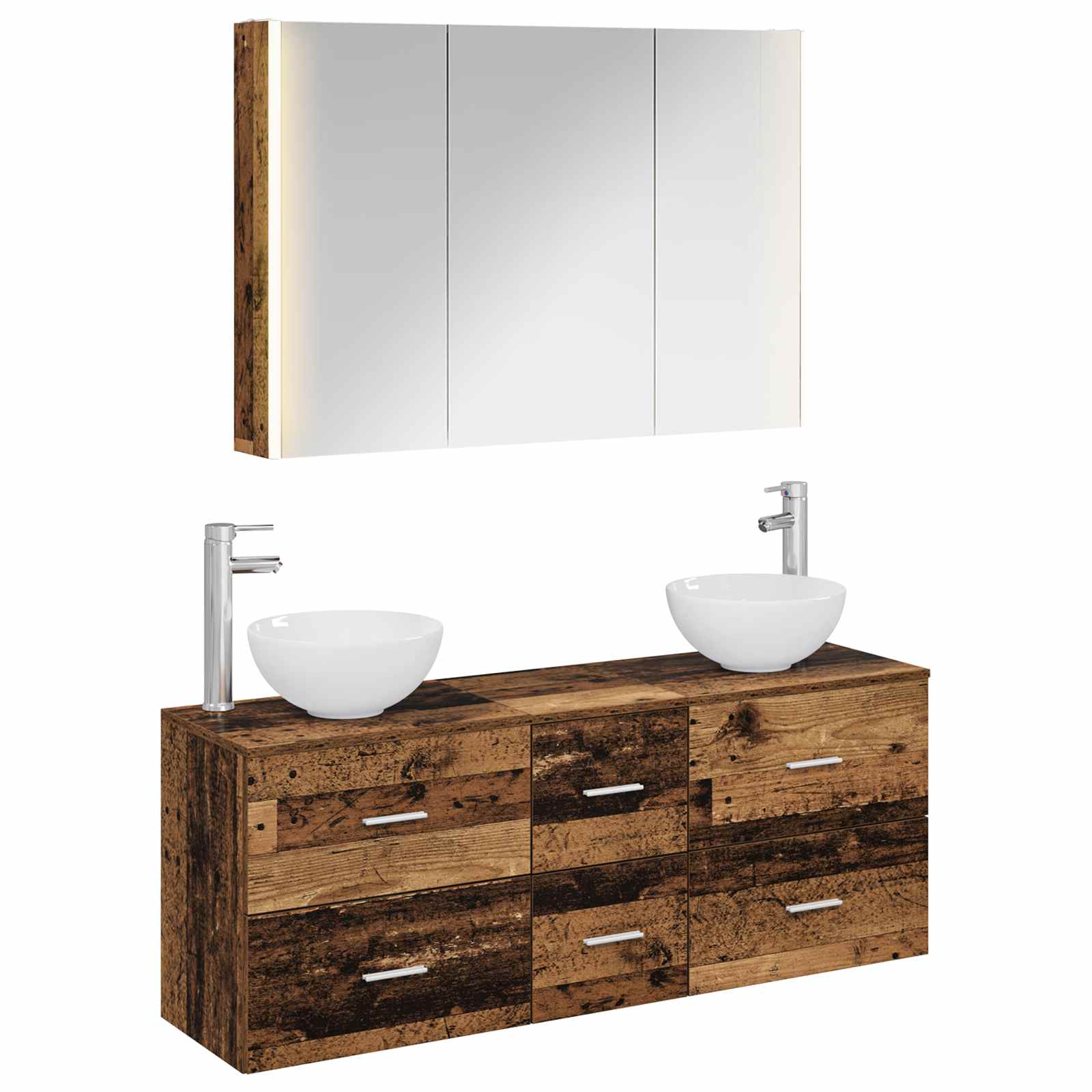 vidaXL Badkamermeubelset 4 pcs Wit Bewerkt hout en glas