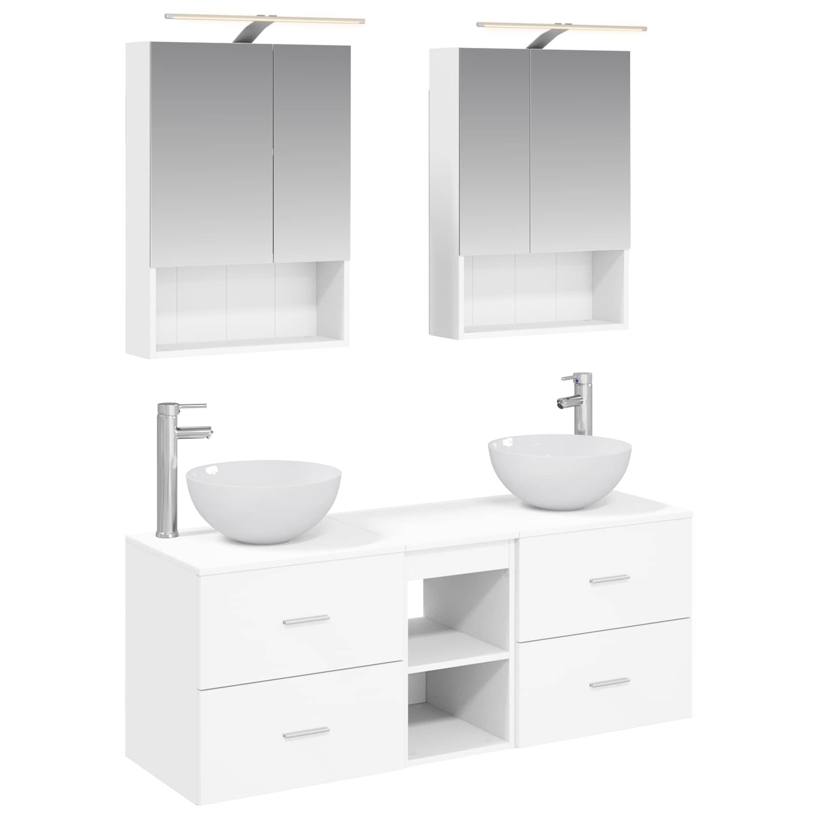 vidaXL Badkamermeubelset 5 pcs Wit Bewerkt hout en glas