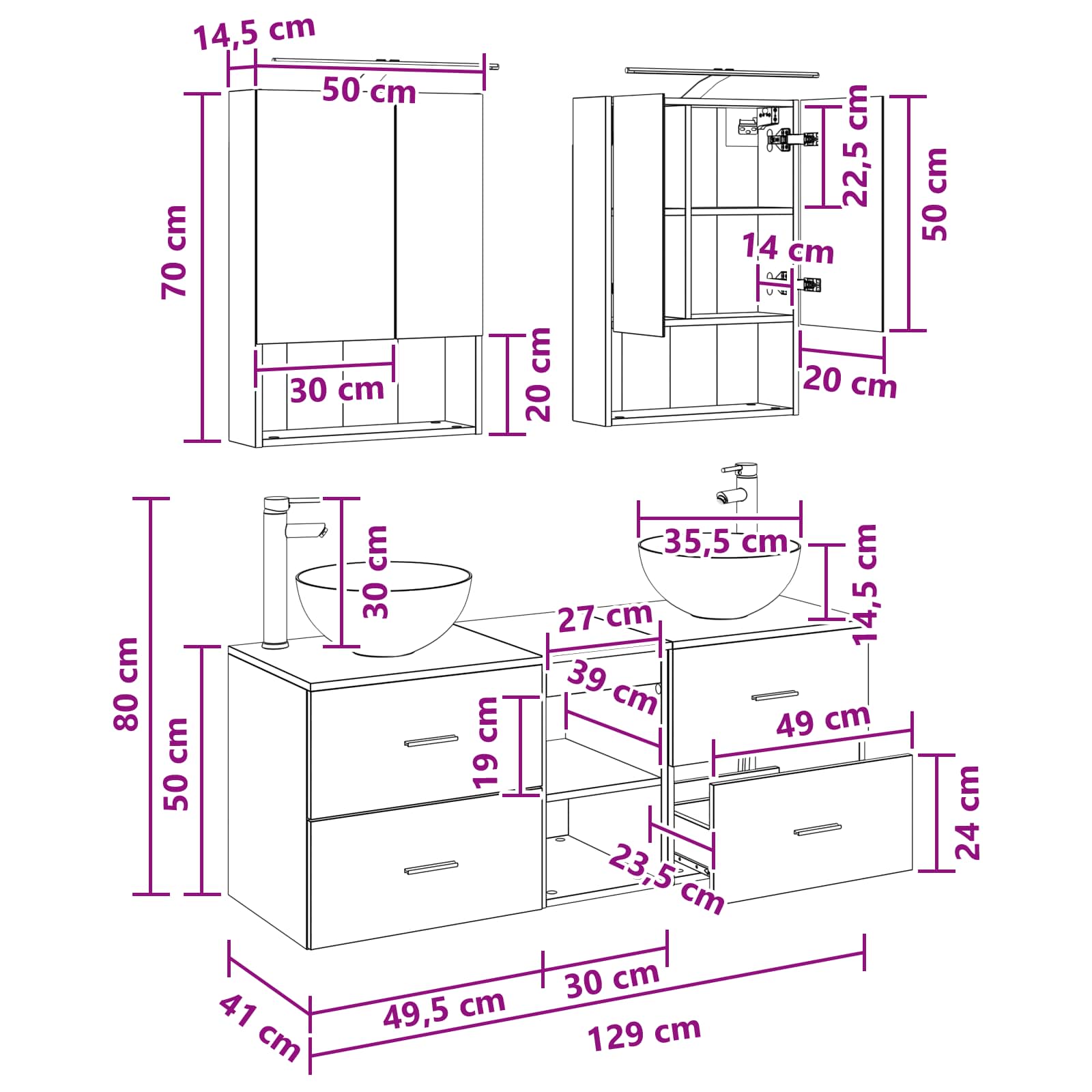 vidaXL Badkamermeubelset 5 pcs Wit Bewerkt hout en glas