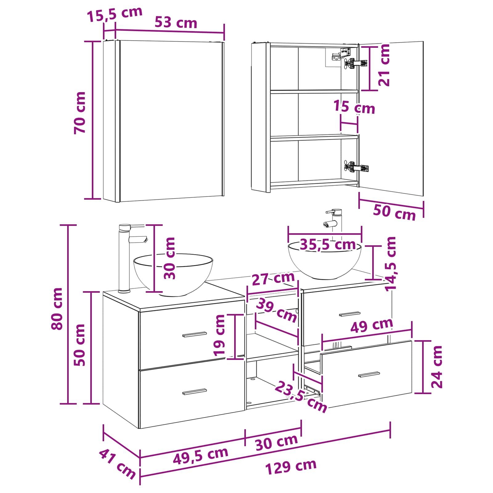 vidaXL Badkamermeubelset 5 pcs Wit Bewerkt hout en glas