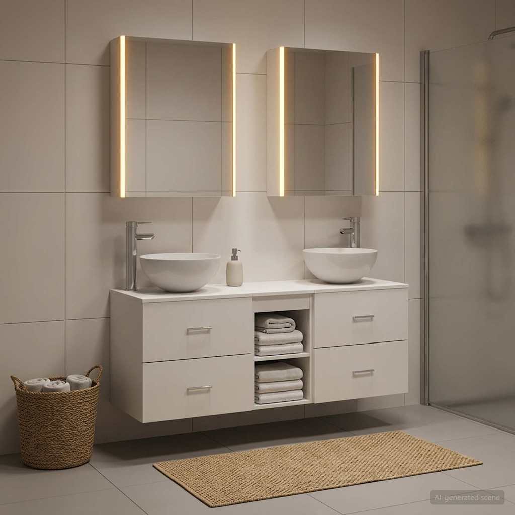 vidaXL Badkamermeubelset 5 pcs Wit Bewerkt hout en glas