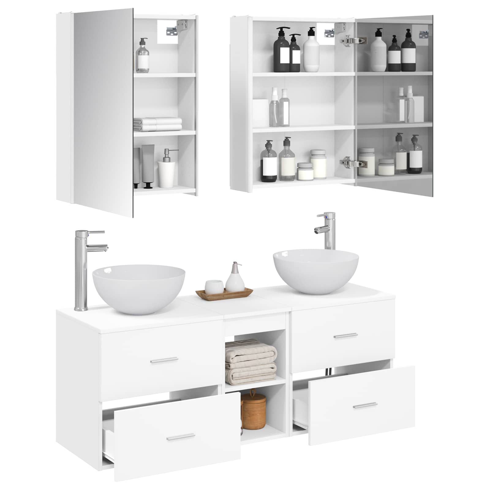 vidaXL Badkamermeubelset 5 pcs Wit Bewerkt hout en glas