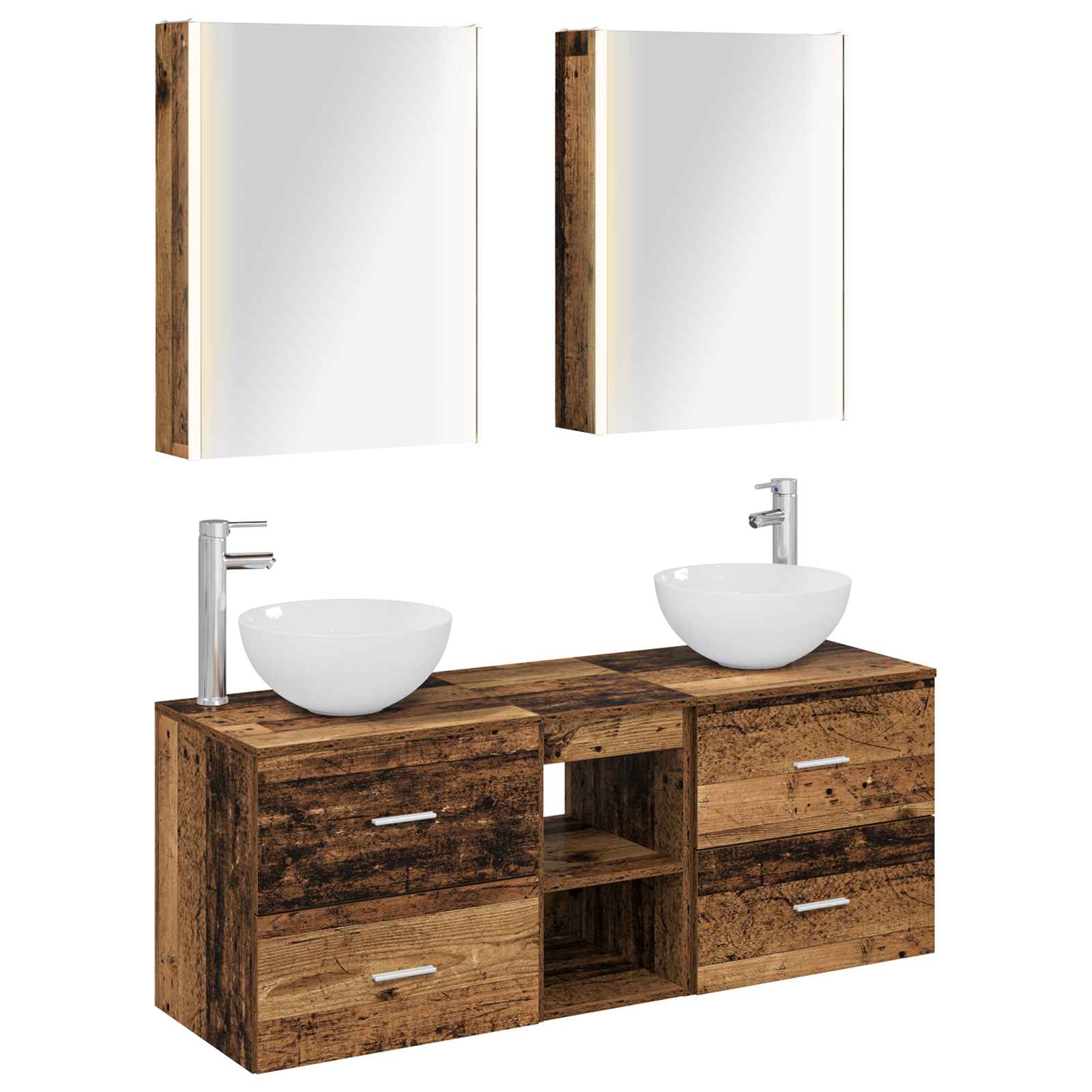 vidaXL Badkamermeubelset 5 pcs Wit Bewerkt hout en glas