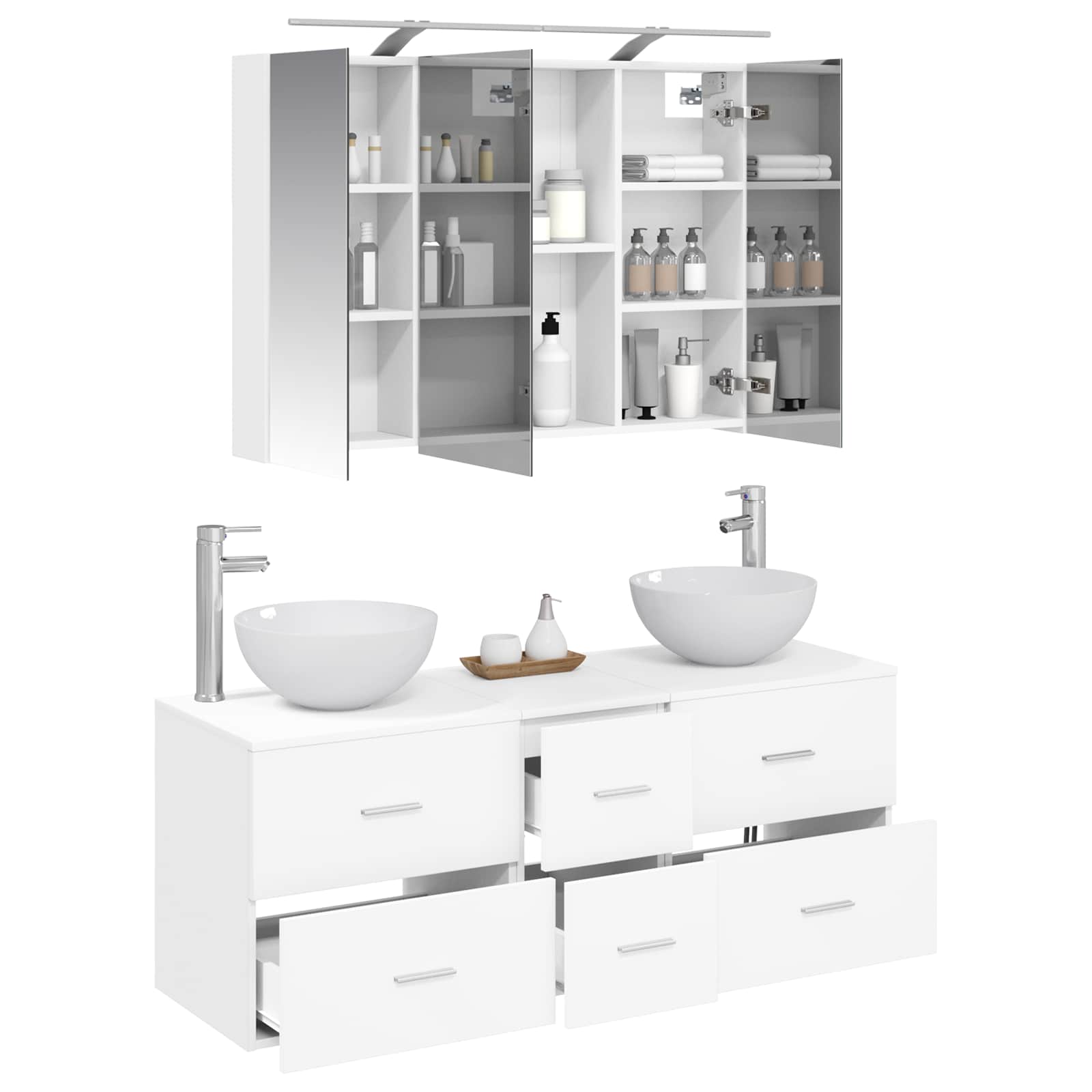 vidaXL Badkamermeubelset 4 pcs Wit Bewerkt hout en glas
