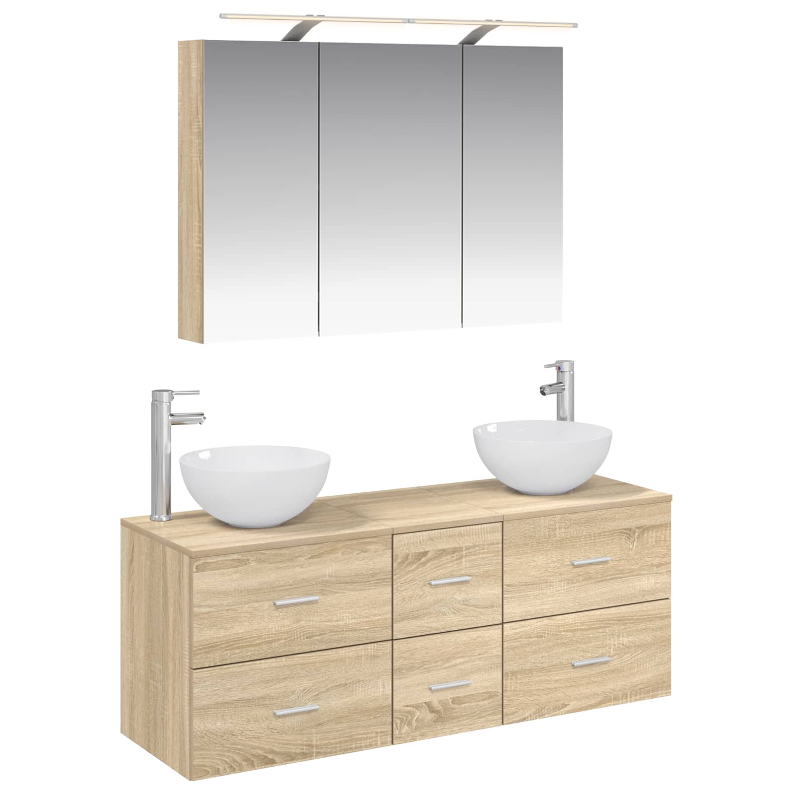 vidaXL Badkamermeubelset 4 pcs Wit Bewerkt hout en glas