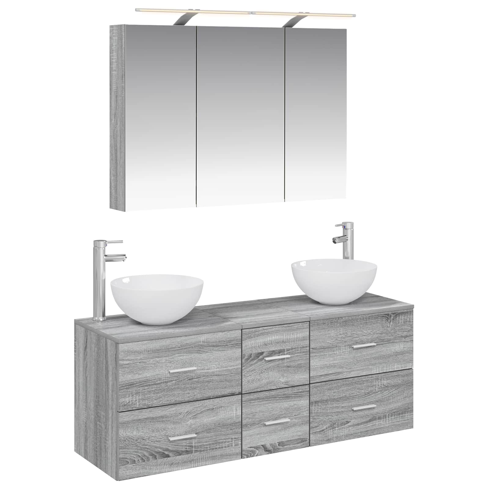 vidaXL Badkamermeubelset 4 pcs Wit Bewerkt hout en glas