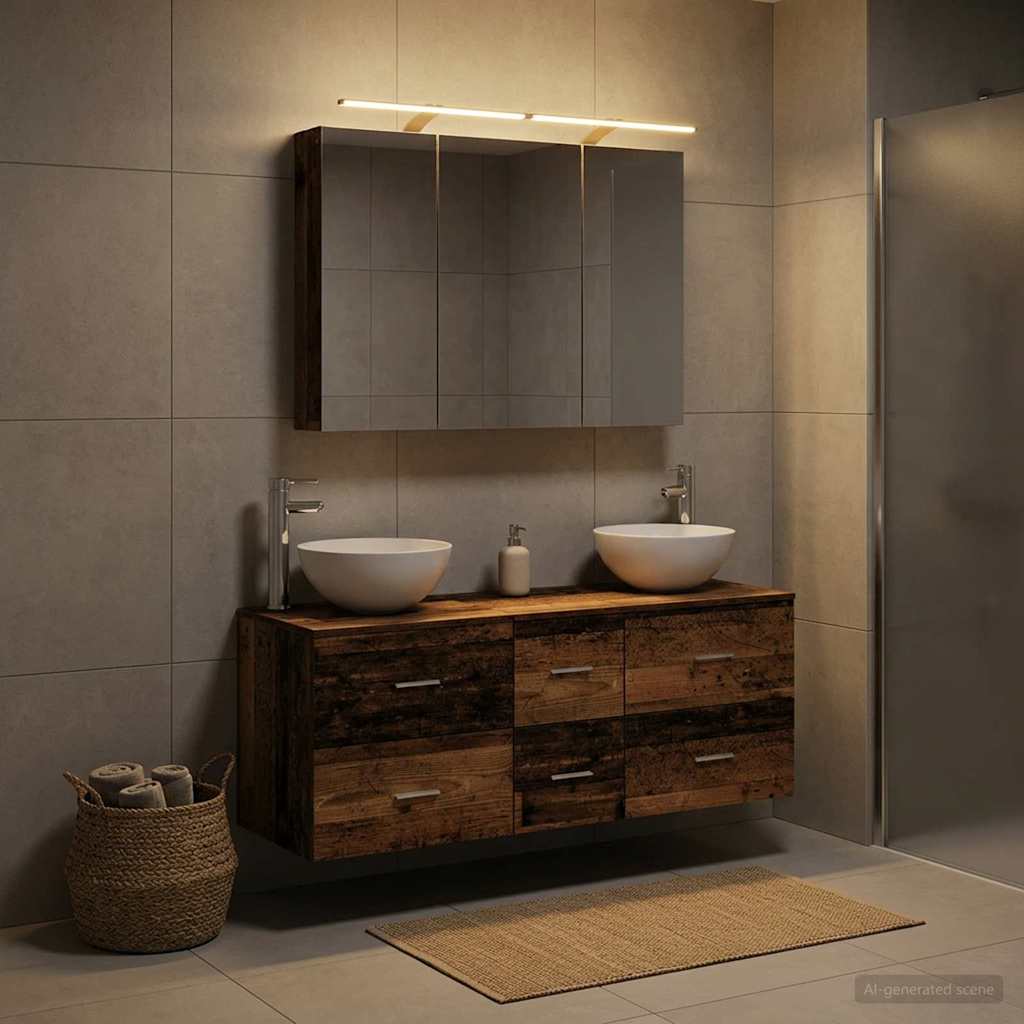 vidaXL Badkamermeubelset 4 pcs Wit Bewerkt hout en glas