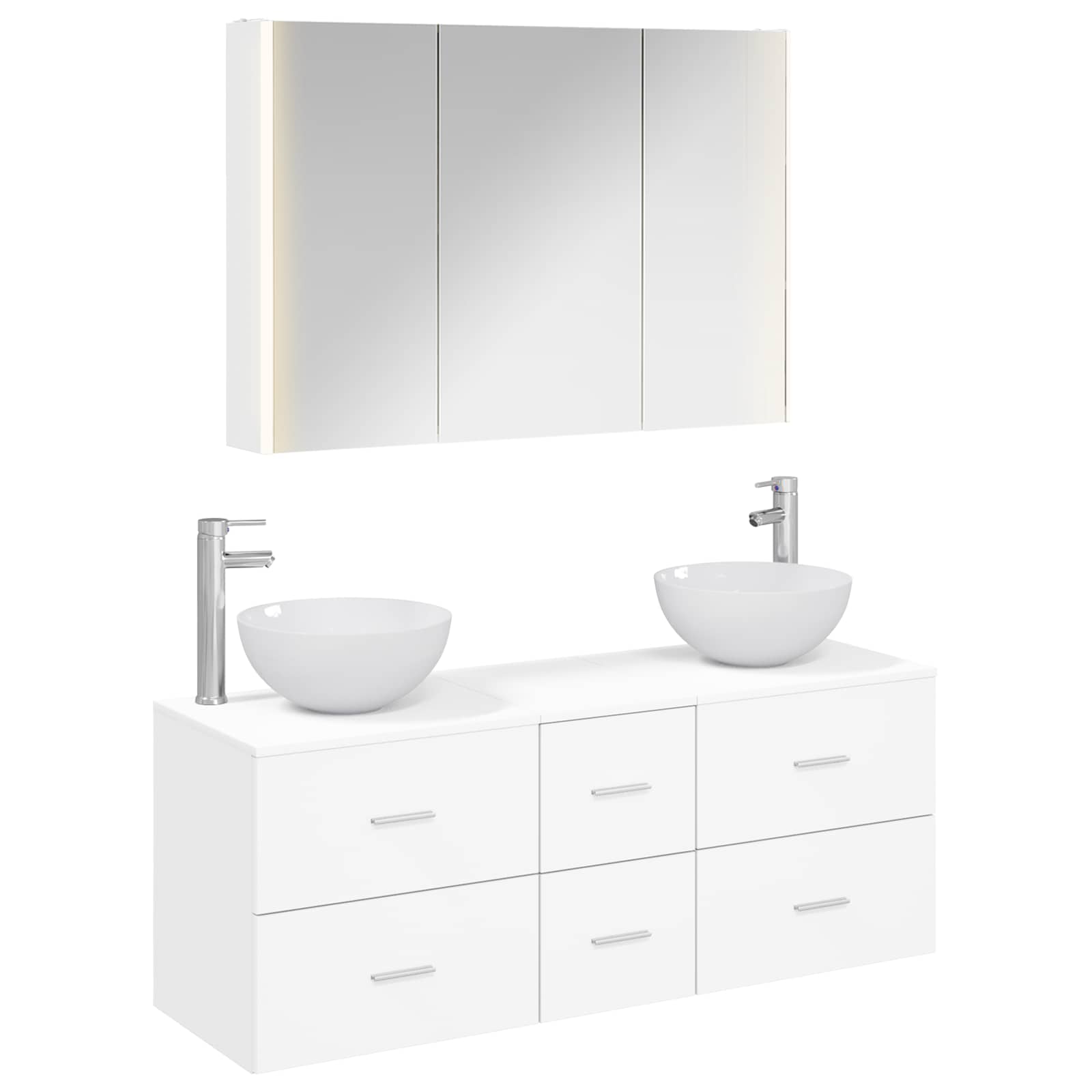 vidaXL Badkamermeubelset 4 pcs Wit Bewerkt hout en glas
