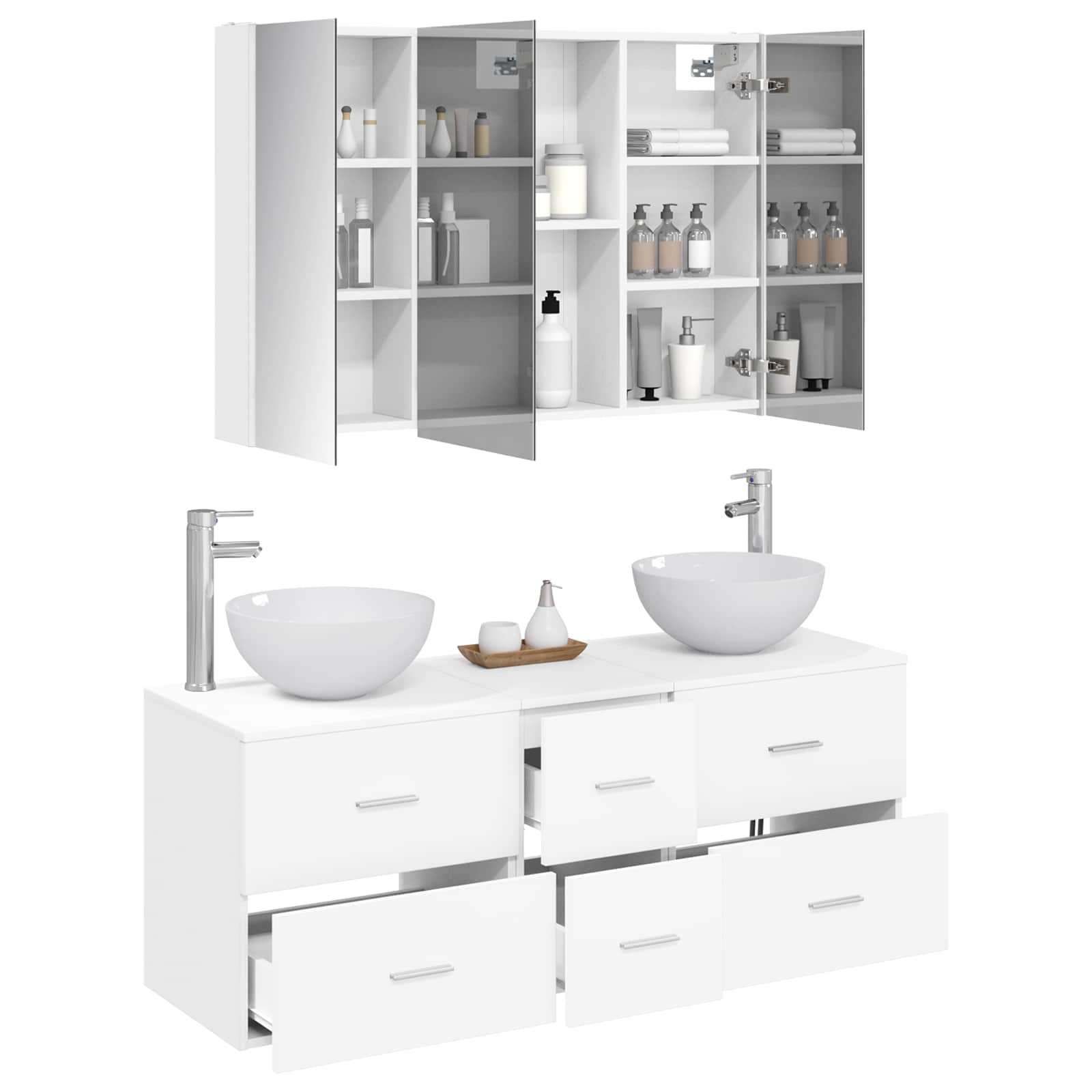 vidaXL Badkamermeubelset 4 pcs Wit Bewerkt hout en glas