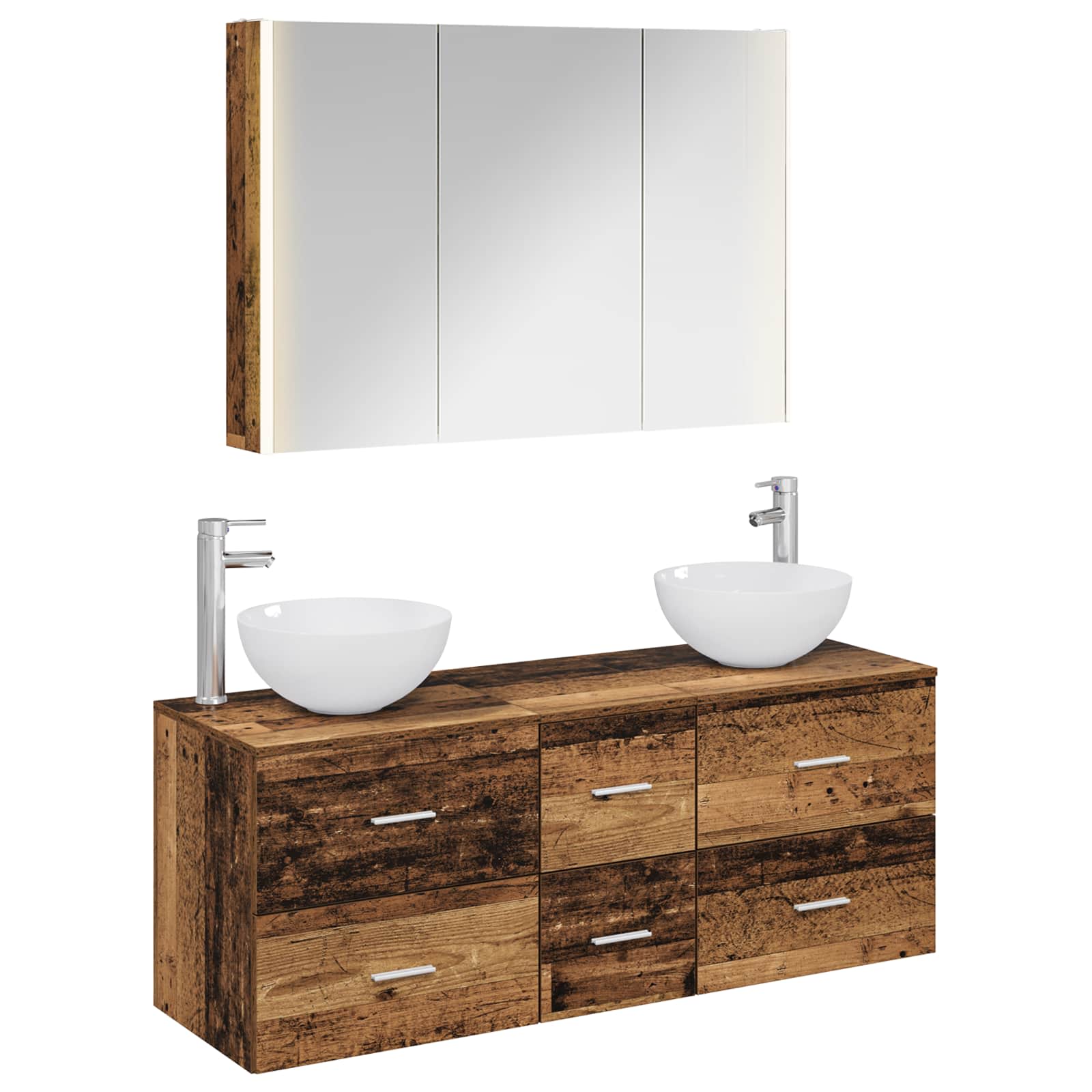 vidaXL Badkamermeubelset 4 pcs Wit Bewerkt hout en glas