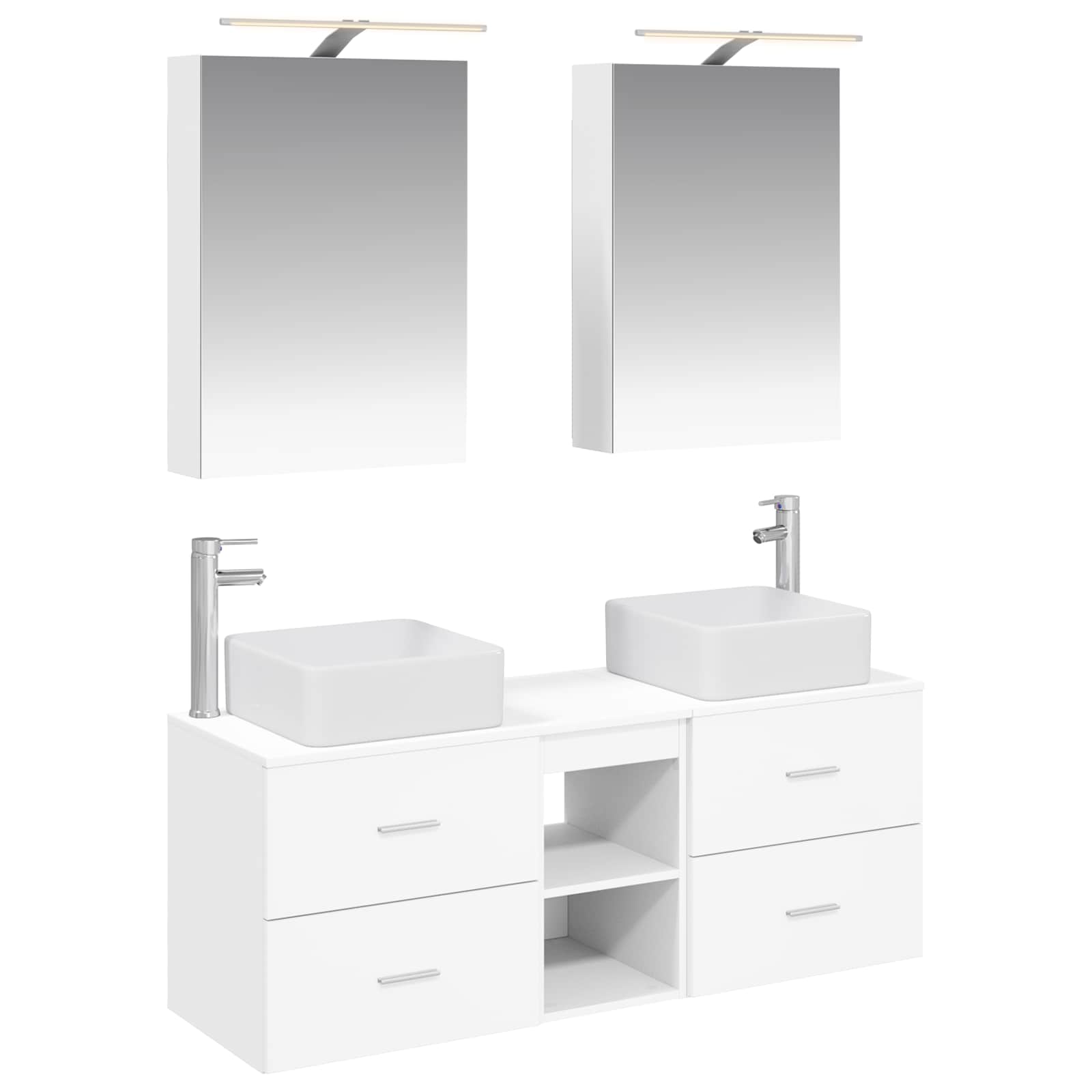 vidaXL Badkamermeubelset 5 pcs Wit Bewerkt hout en glas